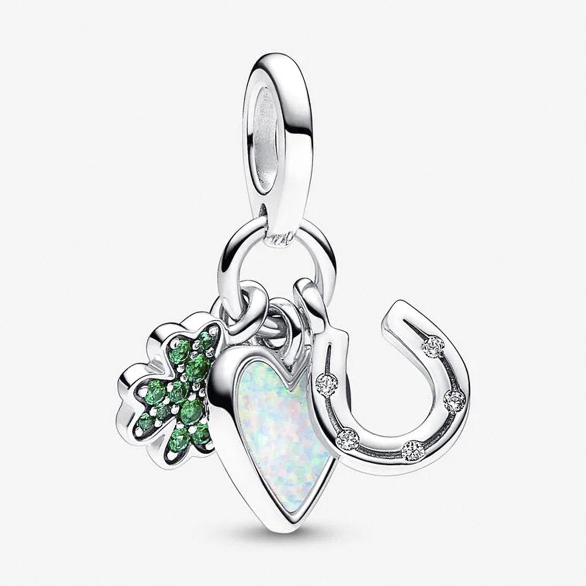 Nur Silver Dört Yapraklı Yonca, Kalp ve At Nalı Üçlü Sallantılı Charm NUR-CM00455