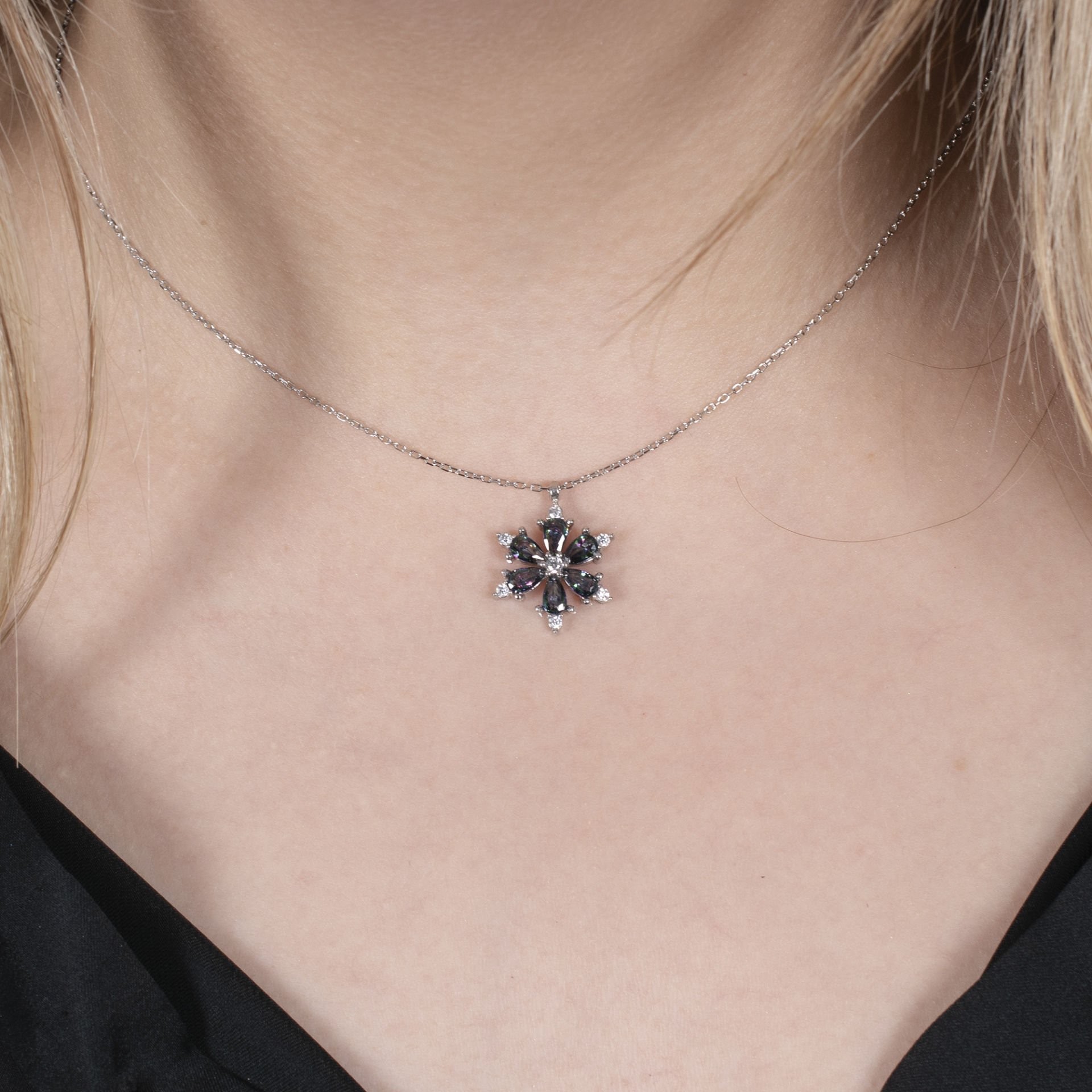 Nur Silver Mistik Topaz Lotus Gümüş Kolye NUR-KY03164