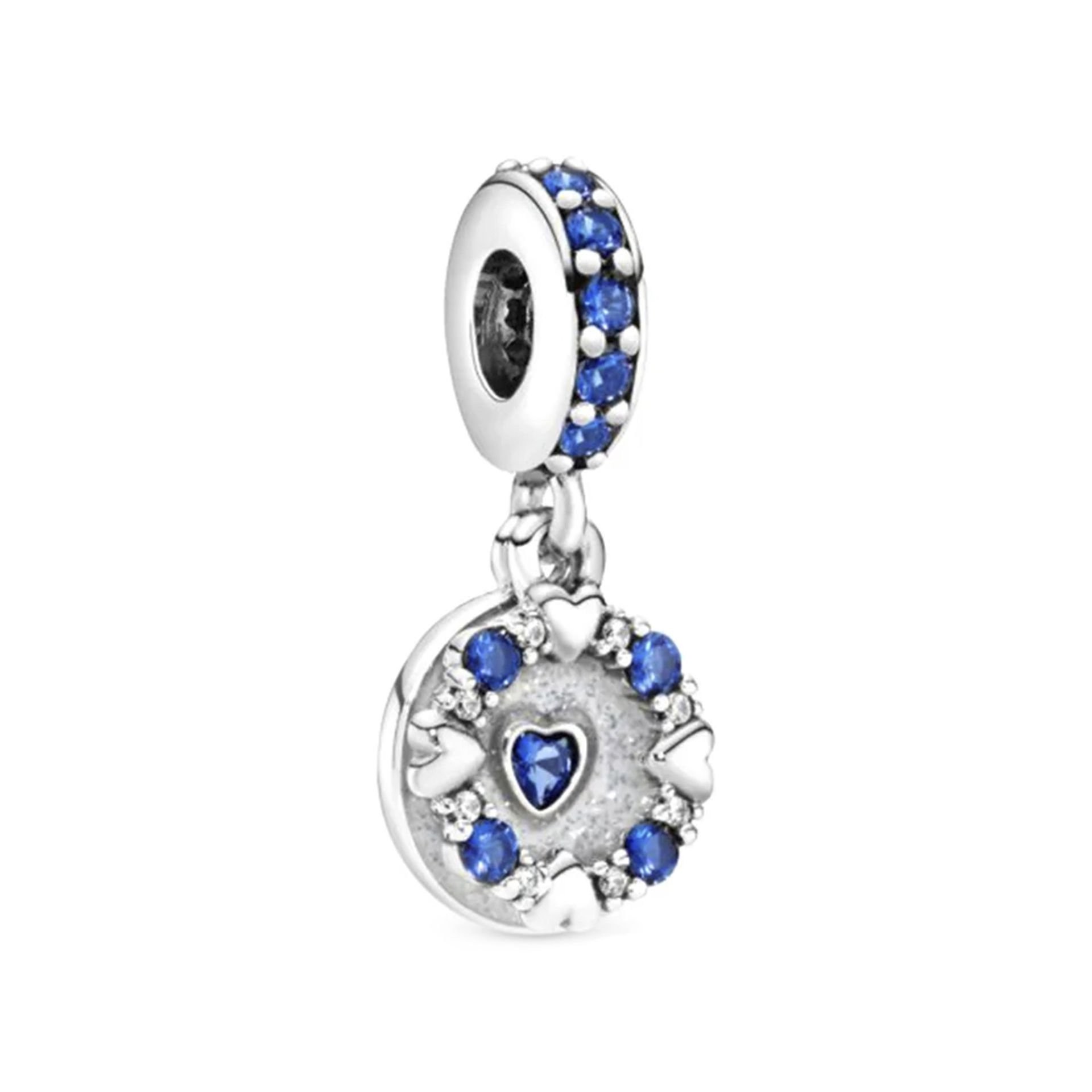 Nur Silver Sallantılı Mavi Kalp Gümüş Charm NUR-BL12487