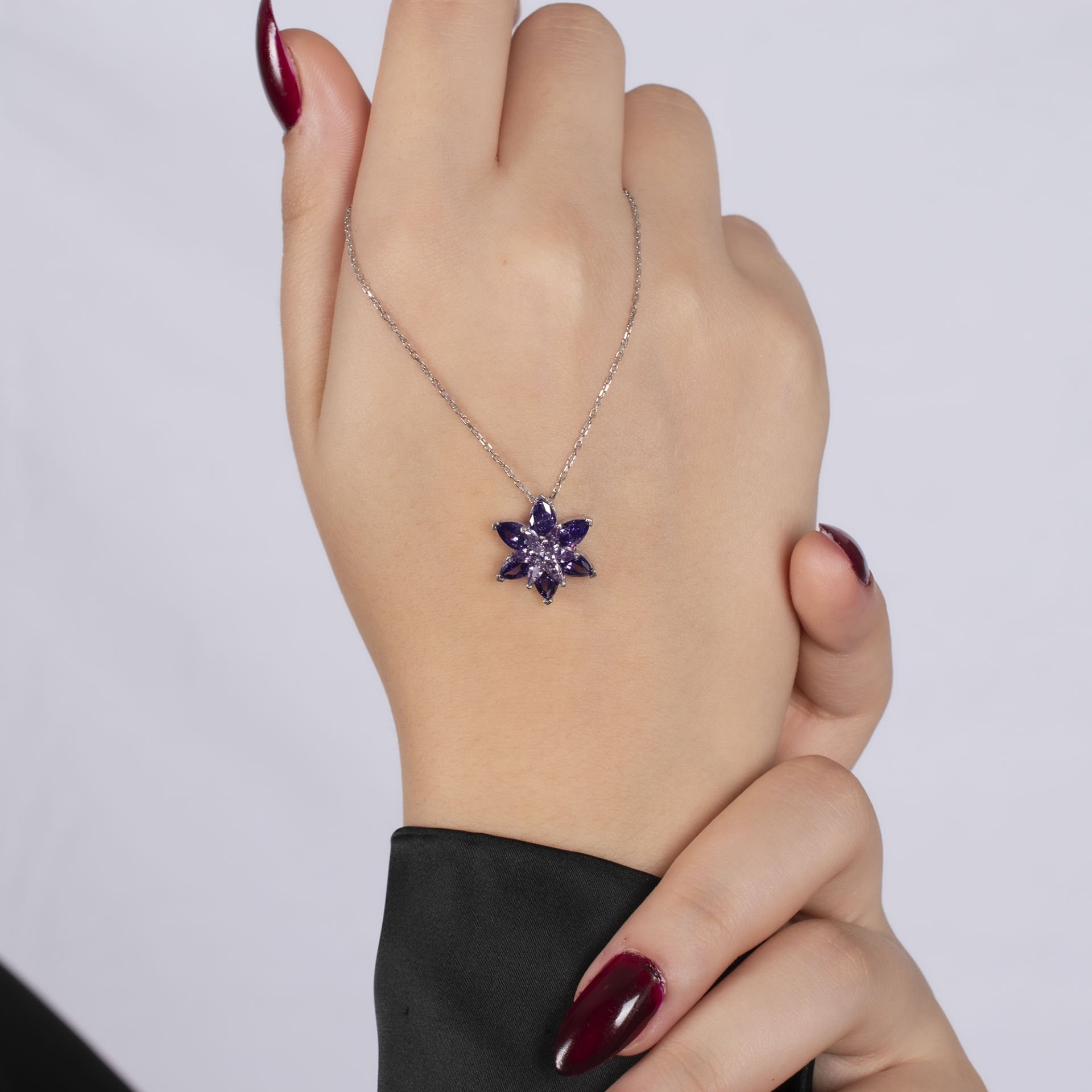 Nur Silver Mor Lotus Gümüş Kolye NUR-KY03179