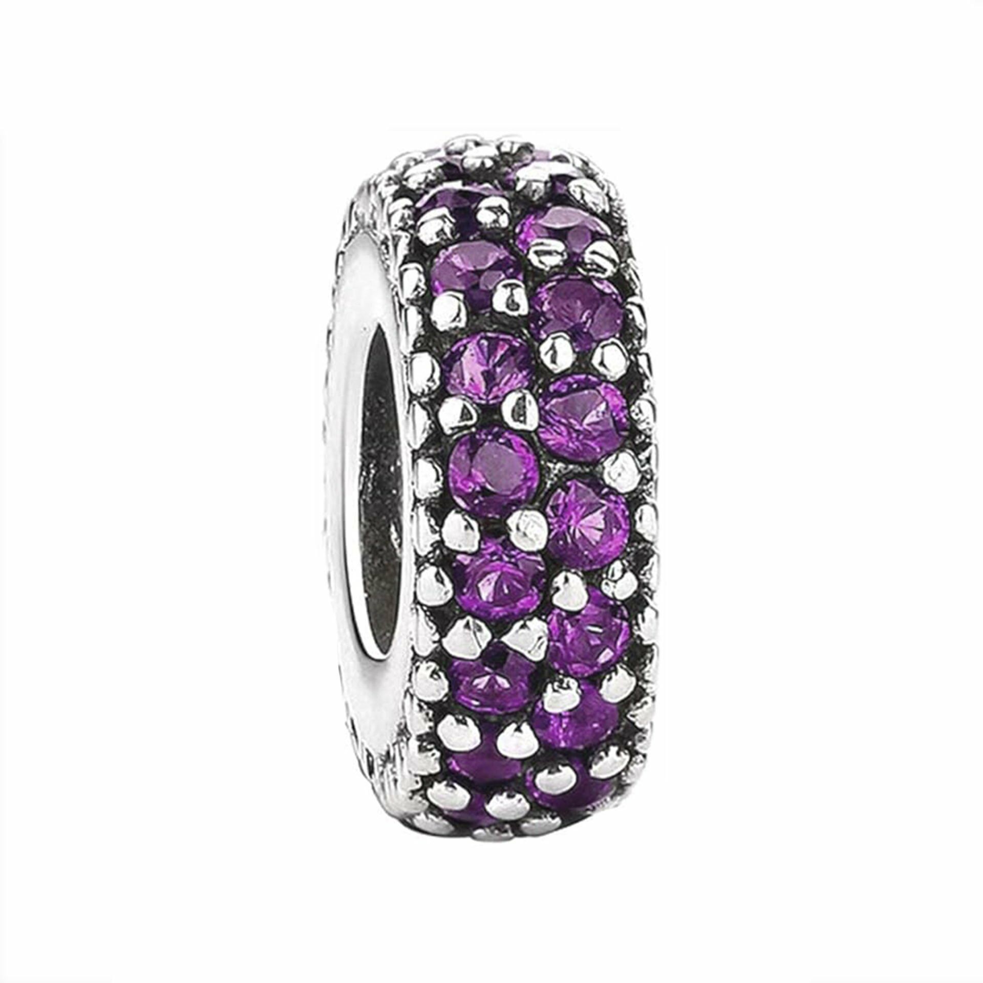 Nur Silver Lila Taşlı Yuvarlak Gümüş Charm NUR-BL12101