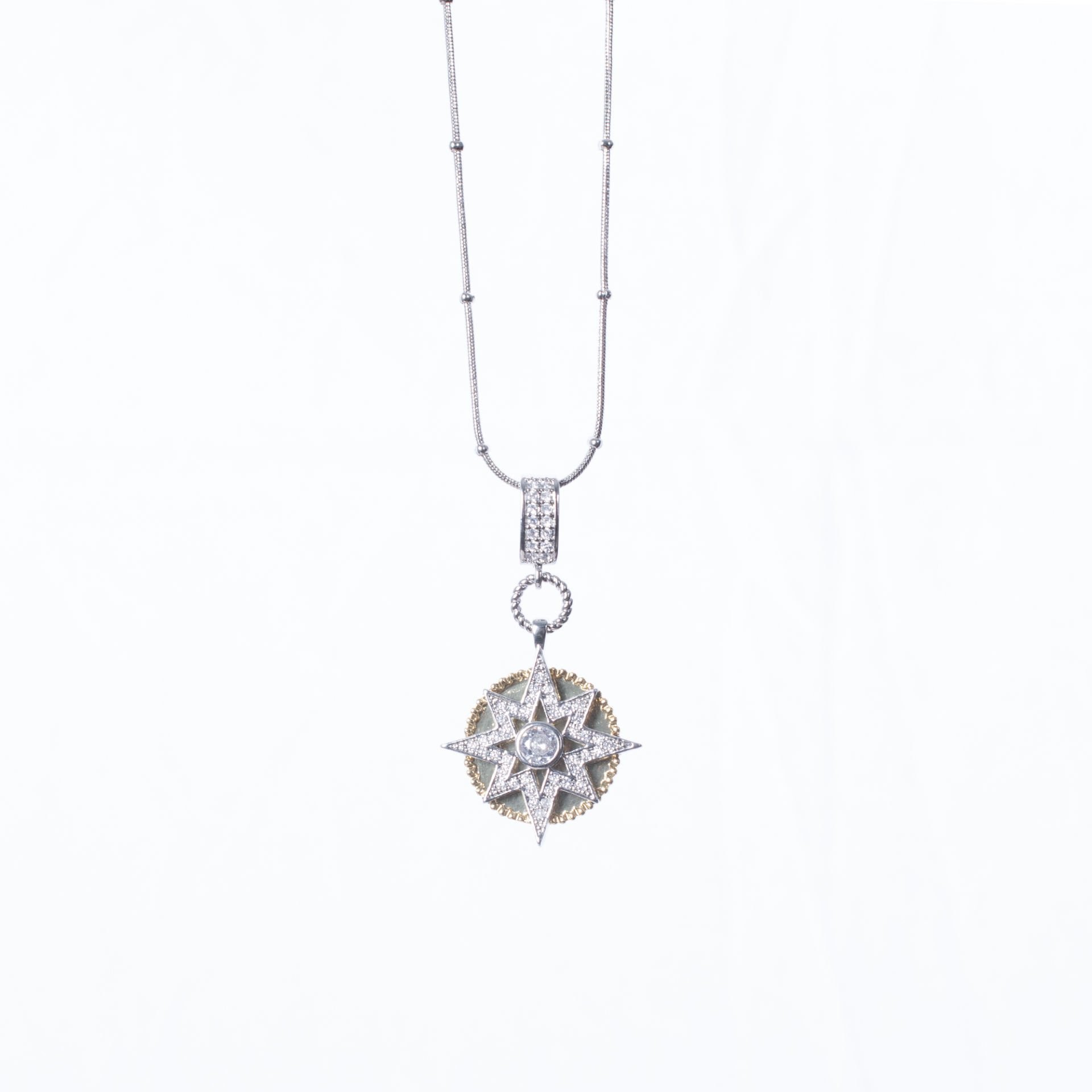 Nur Silver Taşlı Pusula Çelik Kolye NUR-CL00337