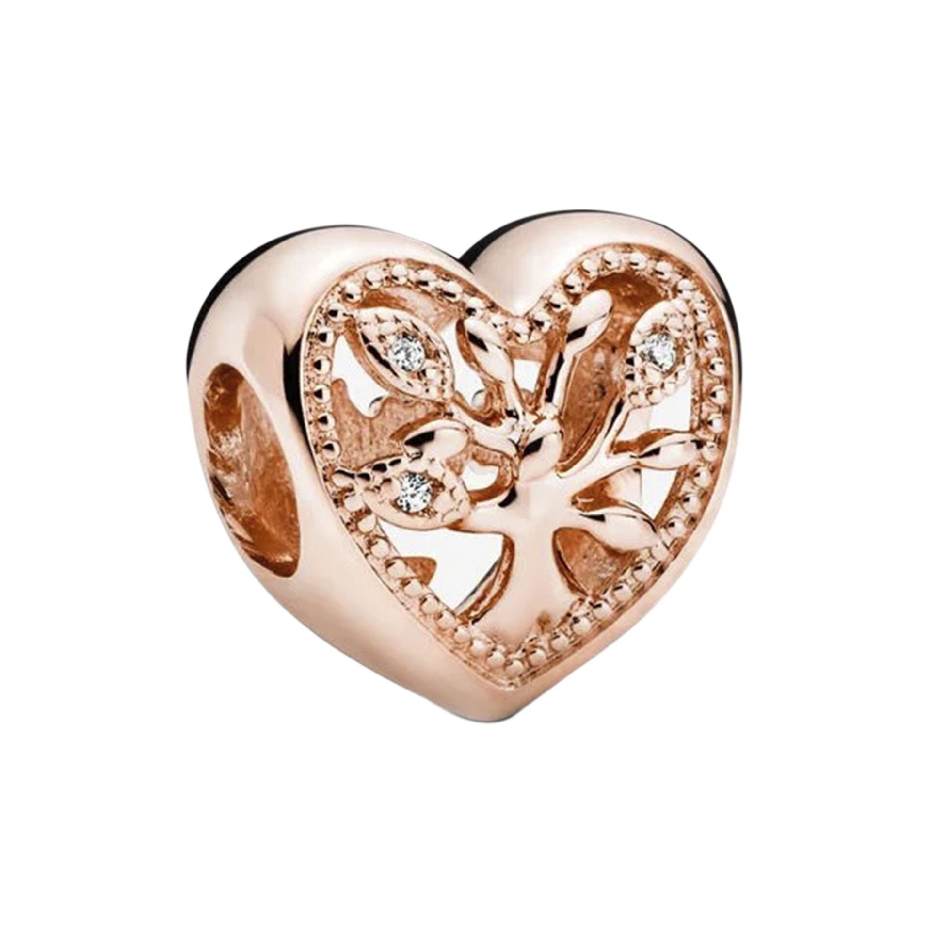 Nur Silver Rose Renk Aile Ağacı Kalp Gümüş Charm NUR-BL00673