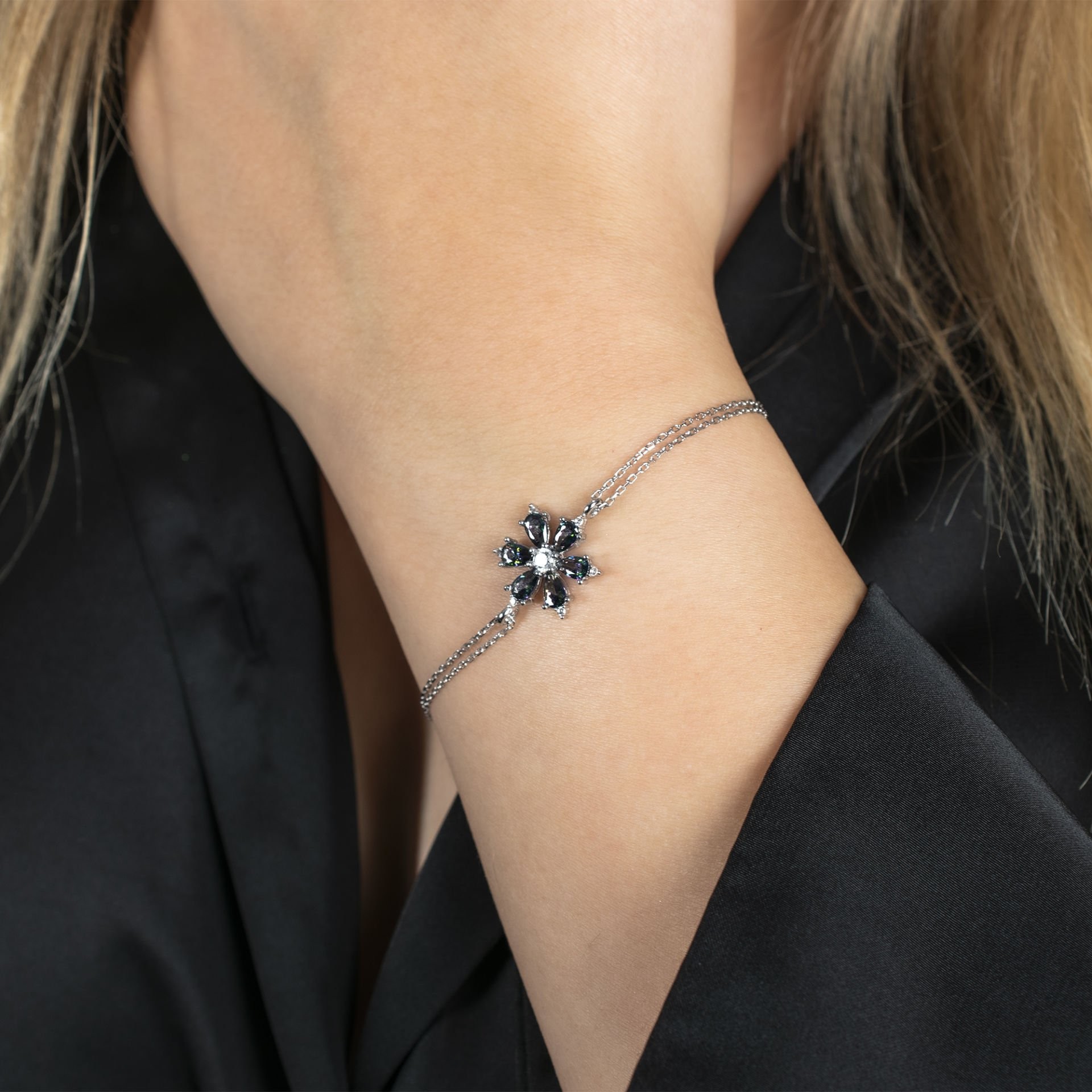 Nur Silver Lotus Çiçeği Gümüş Bileklik NUR-BK03150
