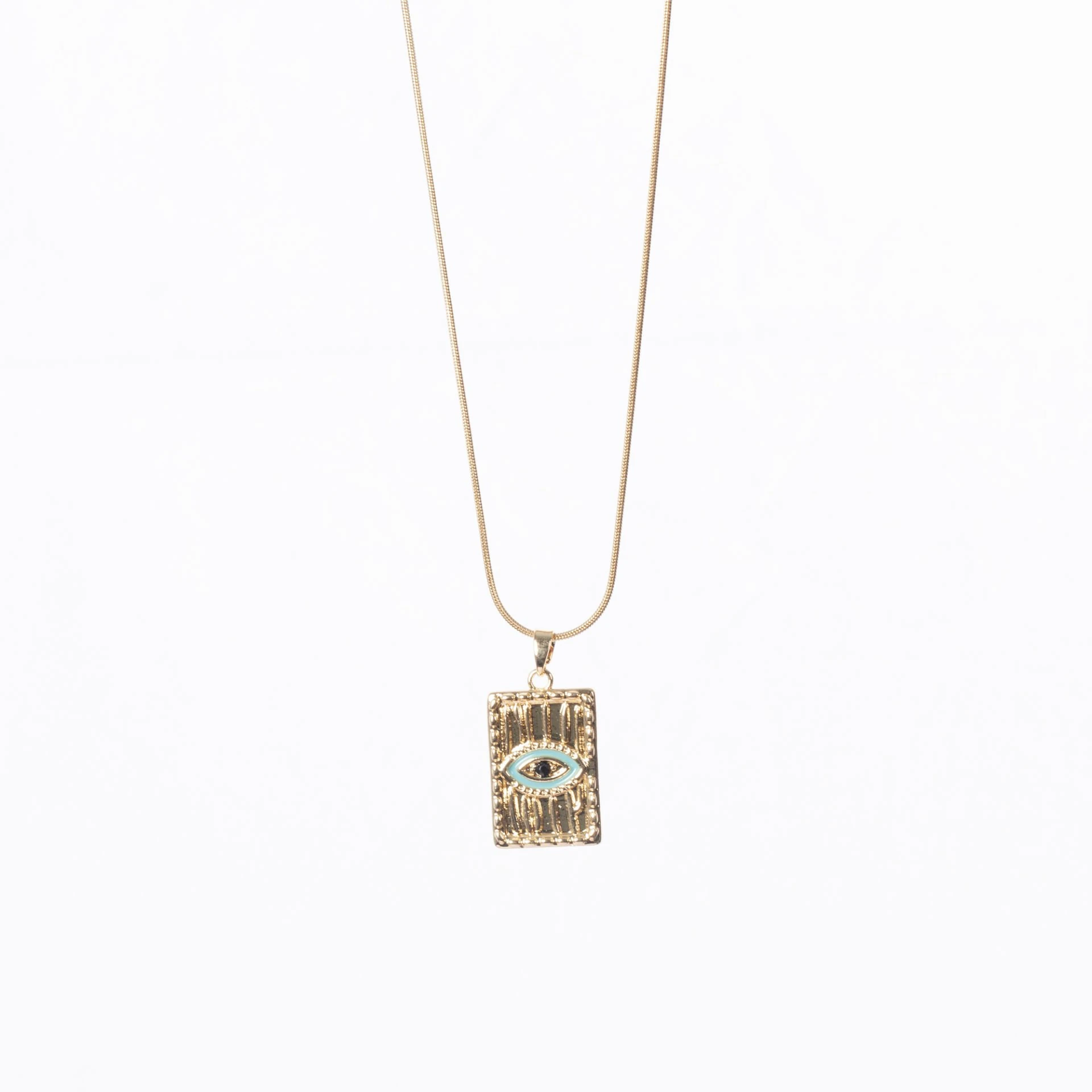 Nur Silver Göz Detay Madalyon Gold Çelik Kolye NUR-CL00333