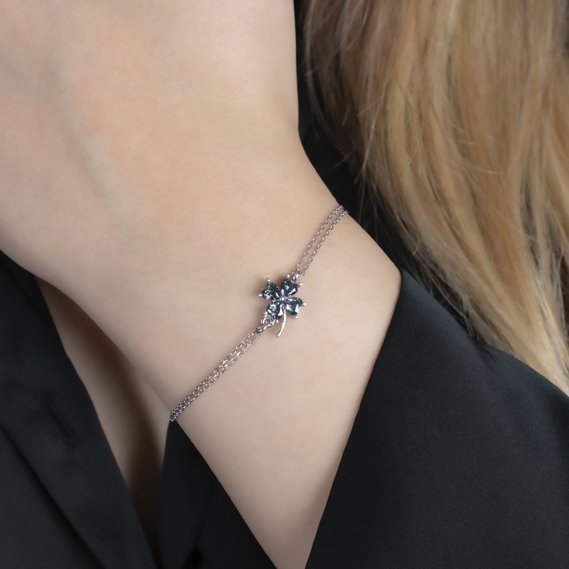 Nur Silver Yonca Model Gümüş Bileklik NUR-BK03149