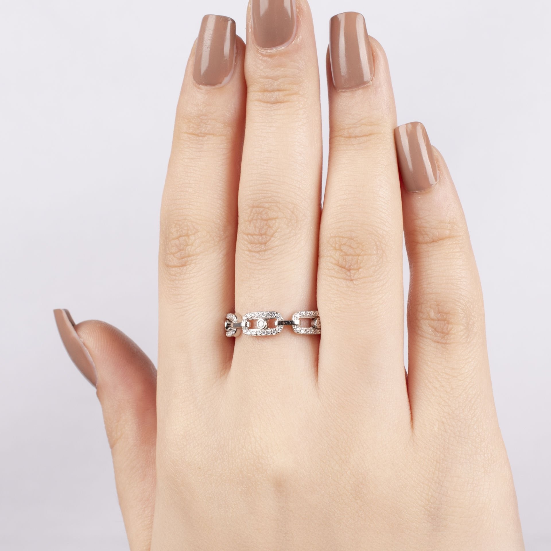 Nur Silver Zincir Model Taşlı Gümüş Yüzük NUR-YK00407