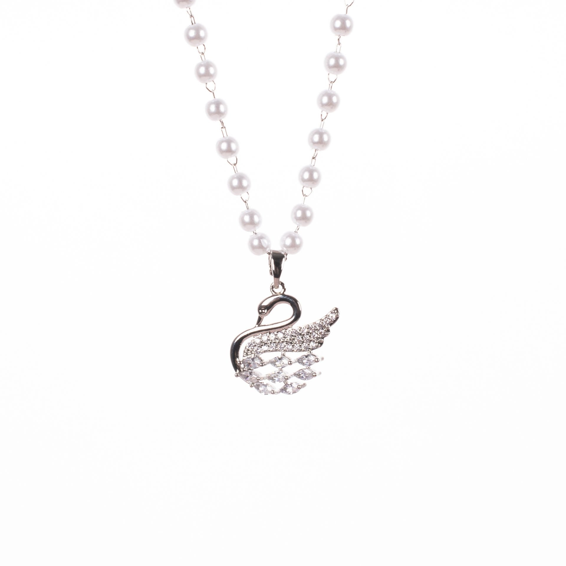 Nur Silver Kuğu Model İnci Detay Çelik Kolye NUR-CL00504