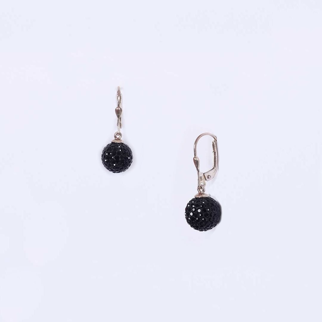 Nur Silver Siyah Top Gümüş Küpe NUR-KP00823