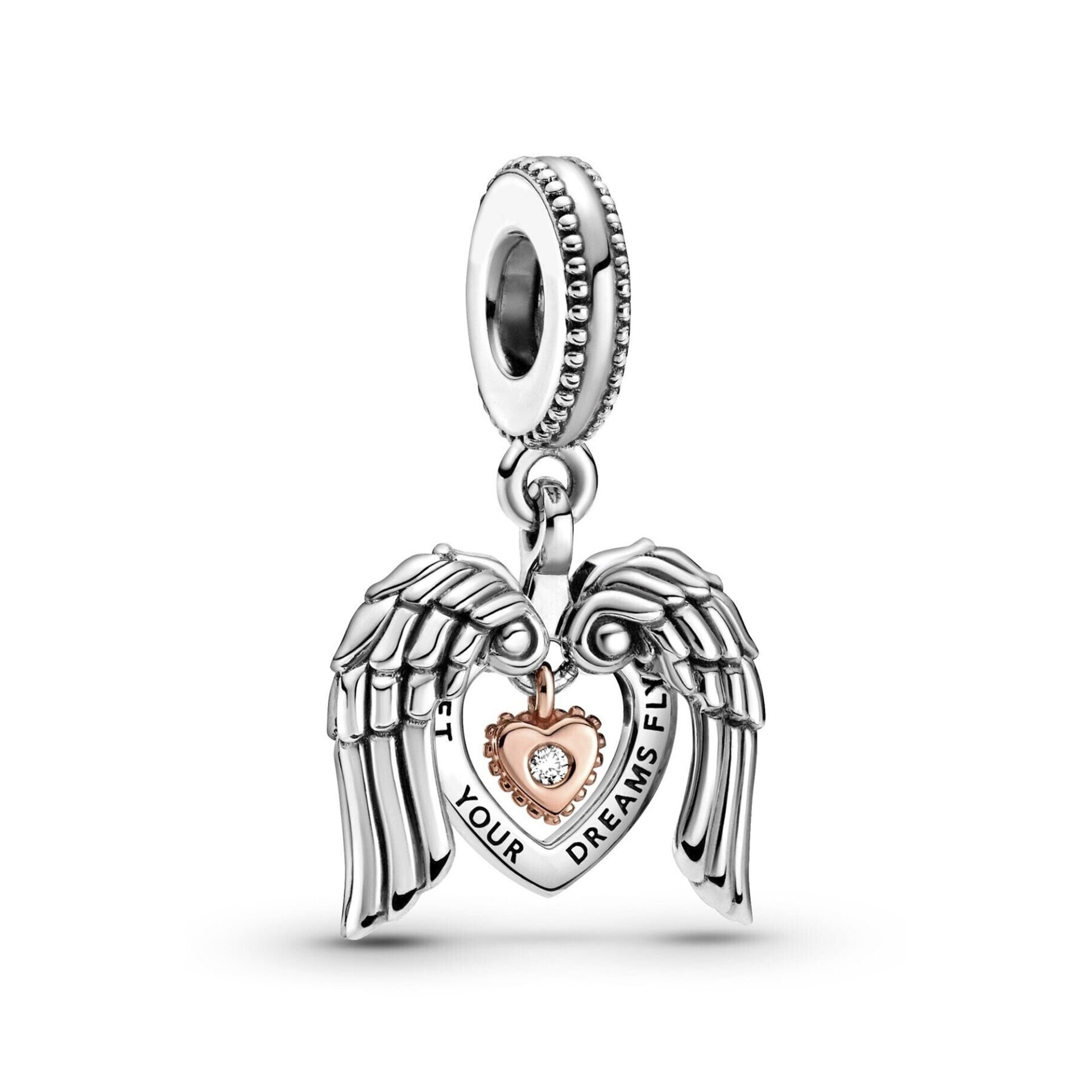 Nur Silver Melek Kanatları ve Kalp Sallantılı Gümüş Charm NUR-BL01995