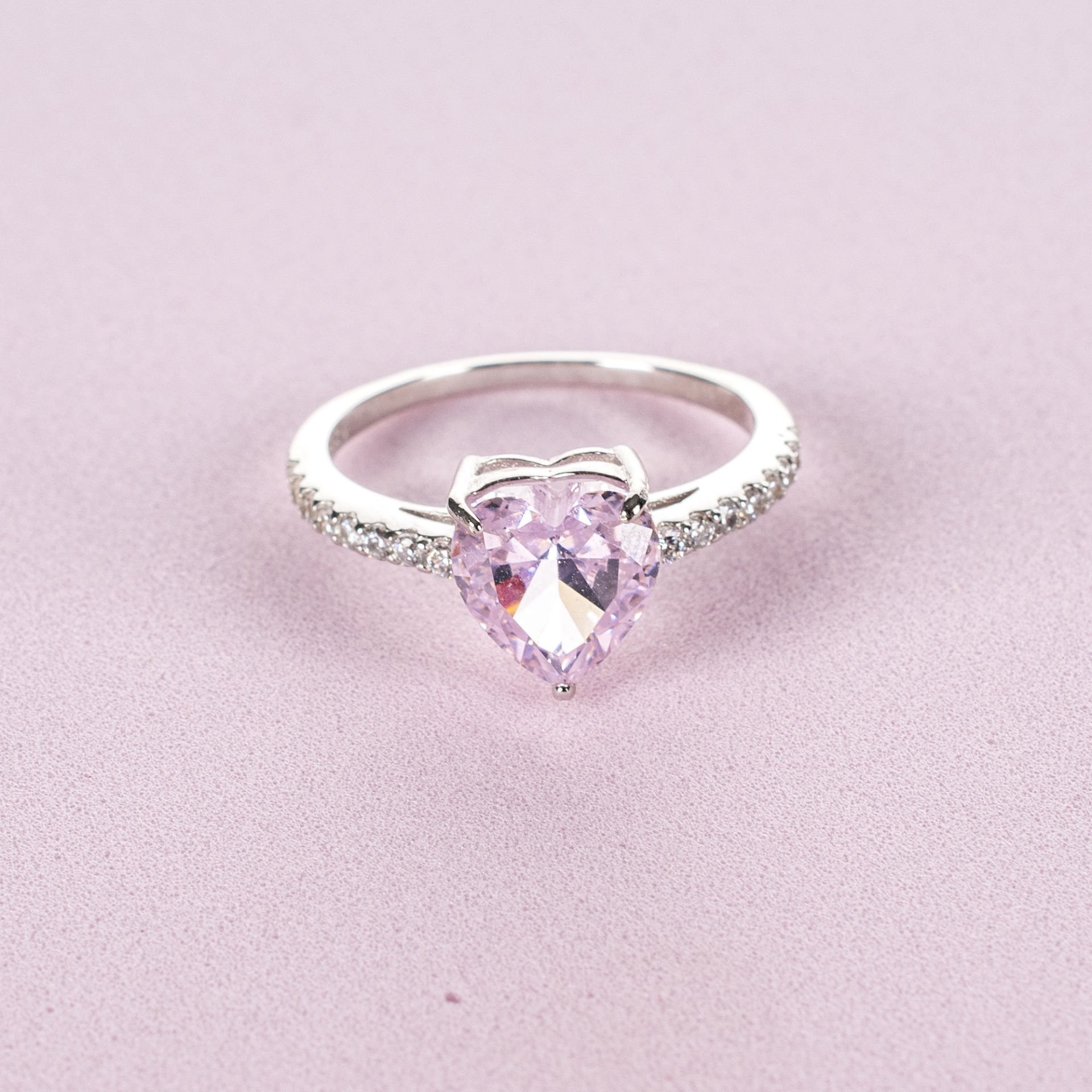 Nur Silver Pembe Kalpli Taşlı Gümüş Yüzük NUR-YK00408