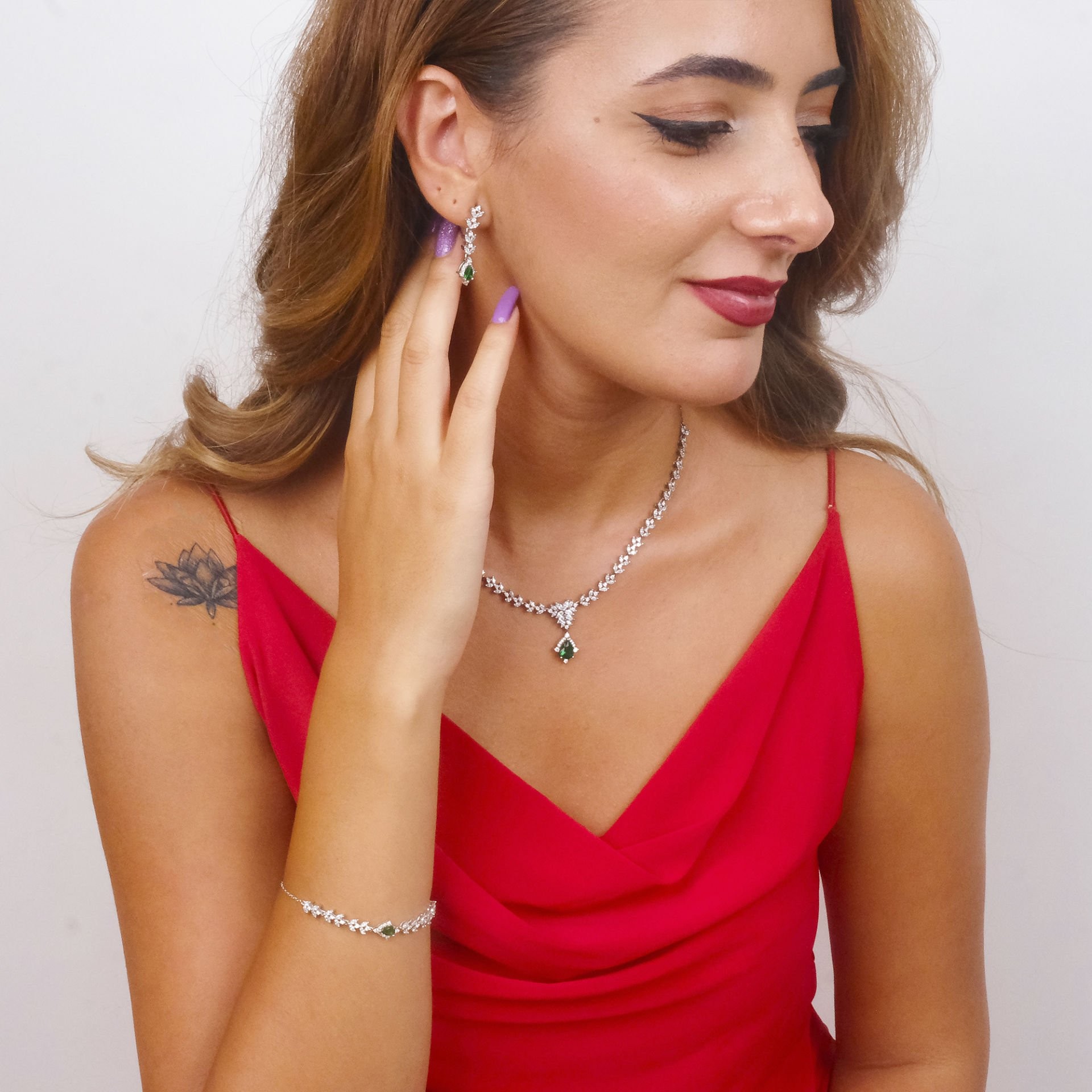 Nur Silver Zümrüt Taşlı Gümüş Set NUR-ST02876