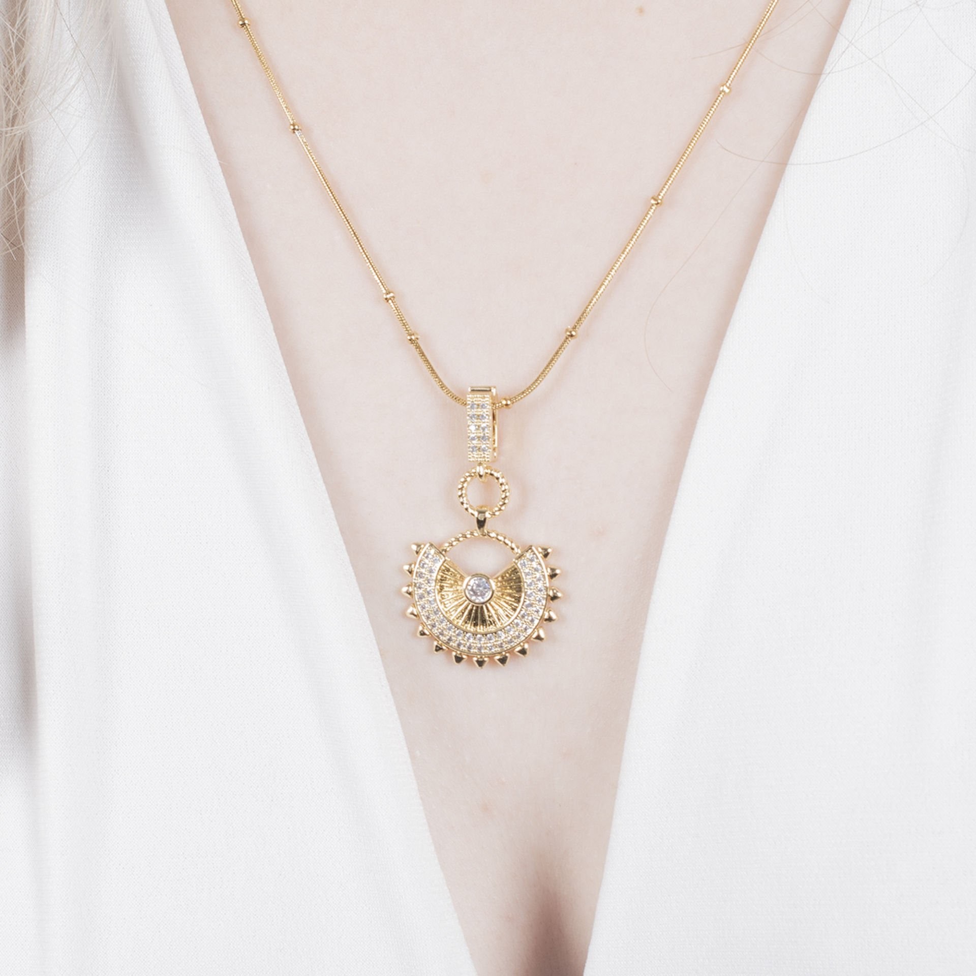 Nur Silver Tasarım Gold Çelik Kolye NUR-CL00375