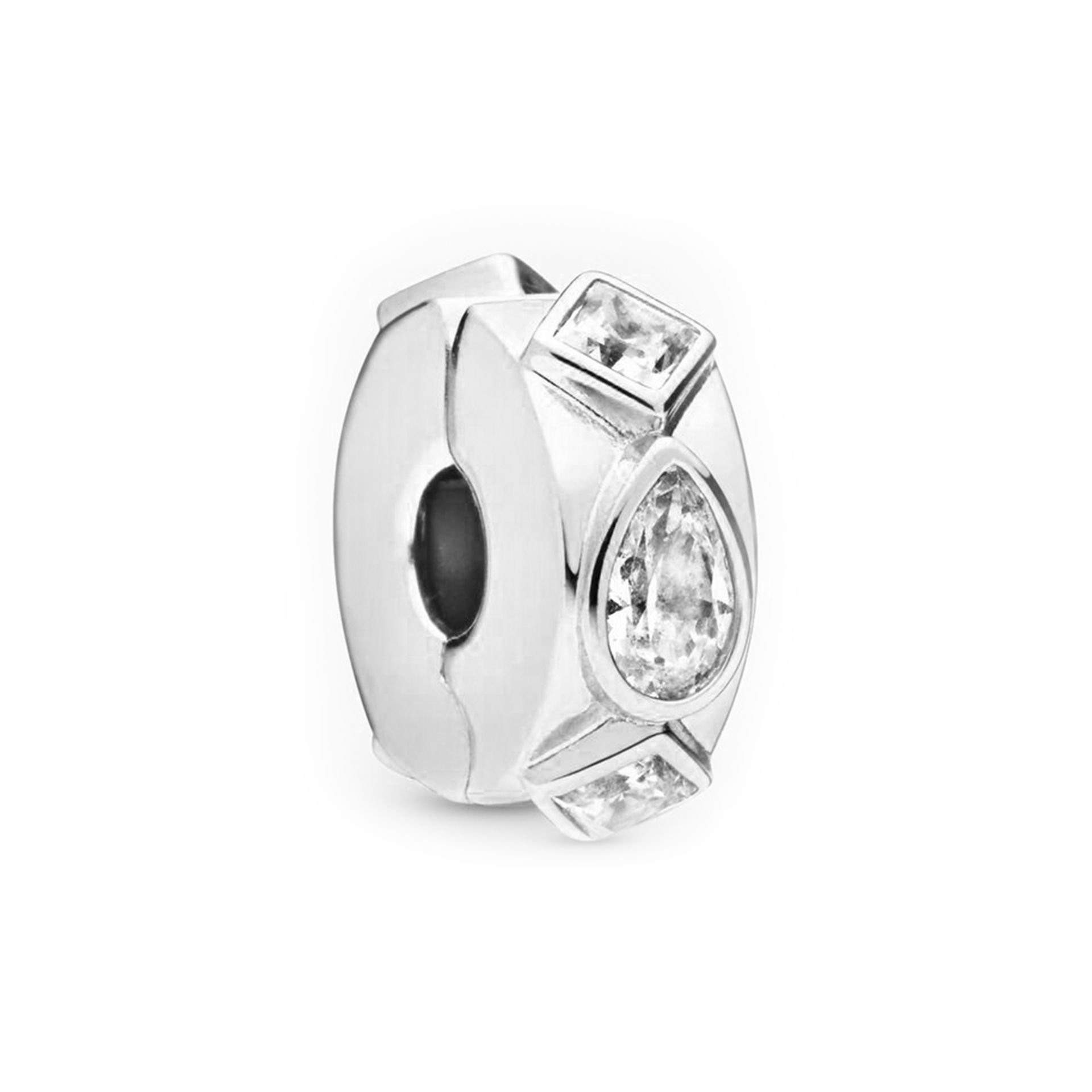 Nur Silver Su Damlası ve Kare Detay Klips Gümüş Charm NUR-BL00650