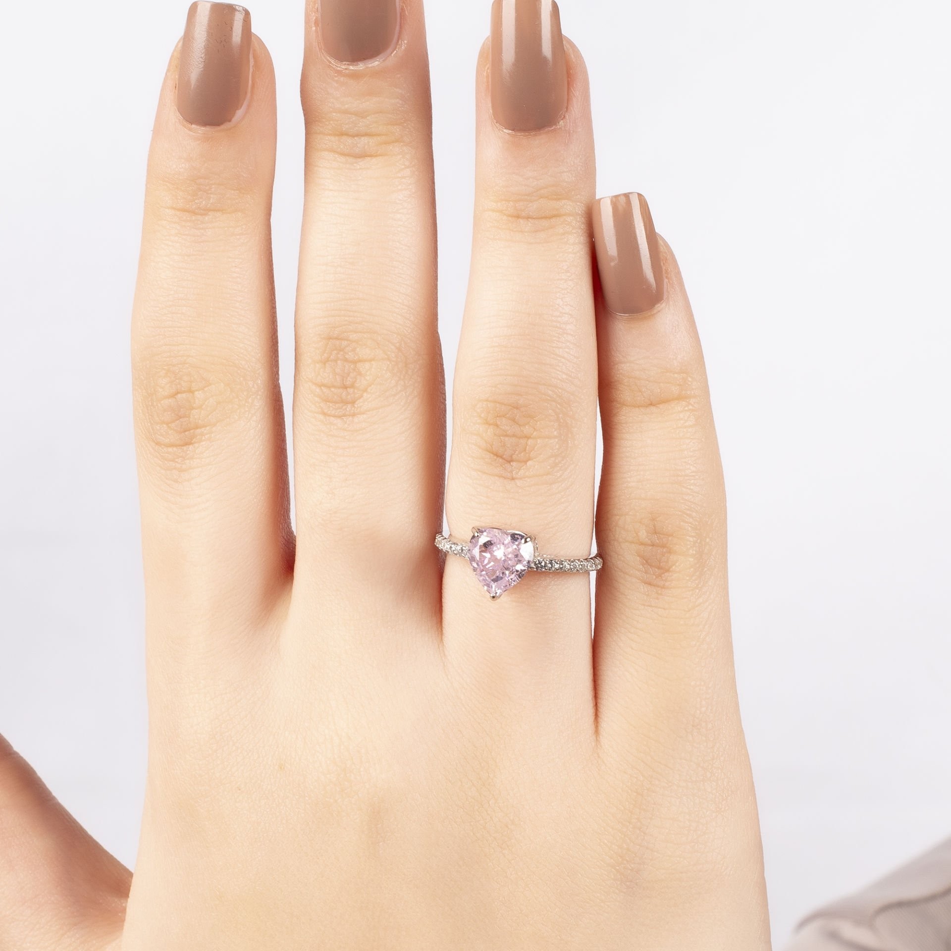 Nur Silver Pembe Kalpli Taşlı Gümüş Yüzük NUR-YK00408