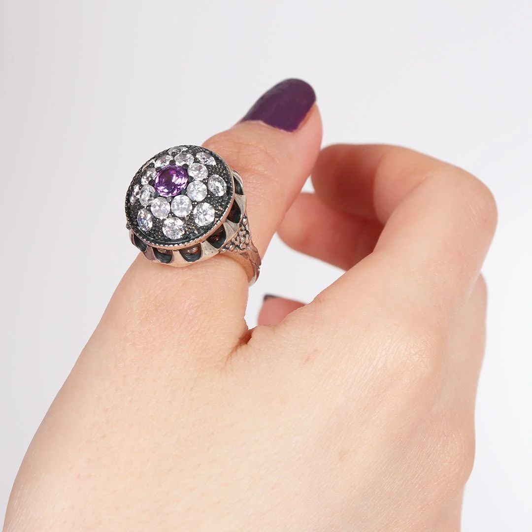 Nur Silver Mor Taşlı Gümüş Yüzük NUR-YZ00847