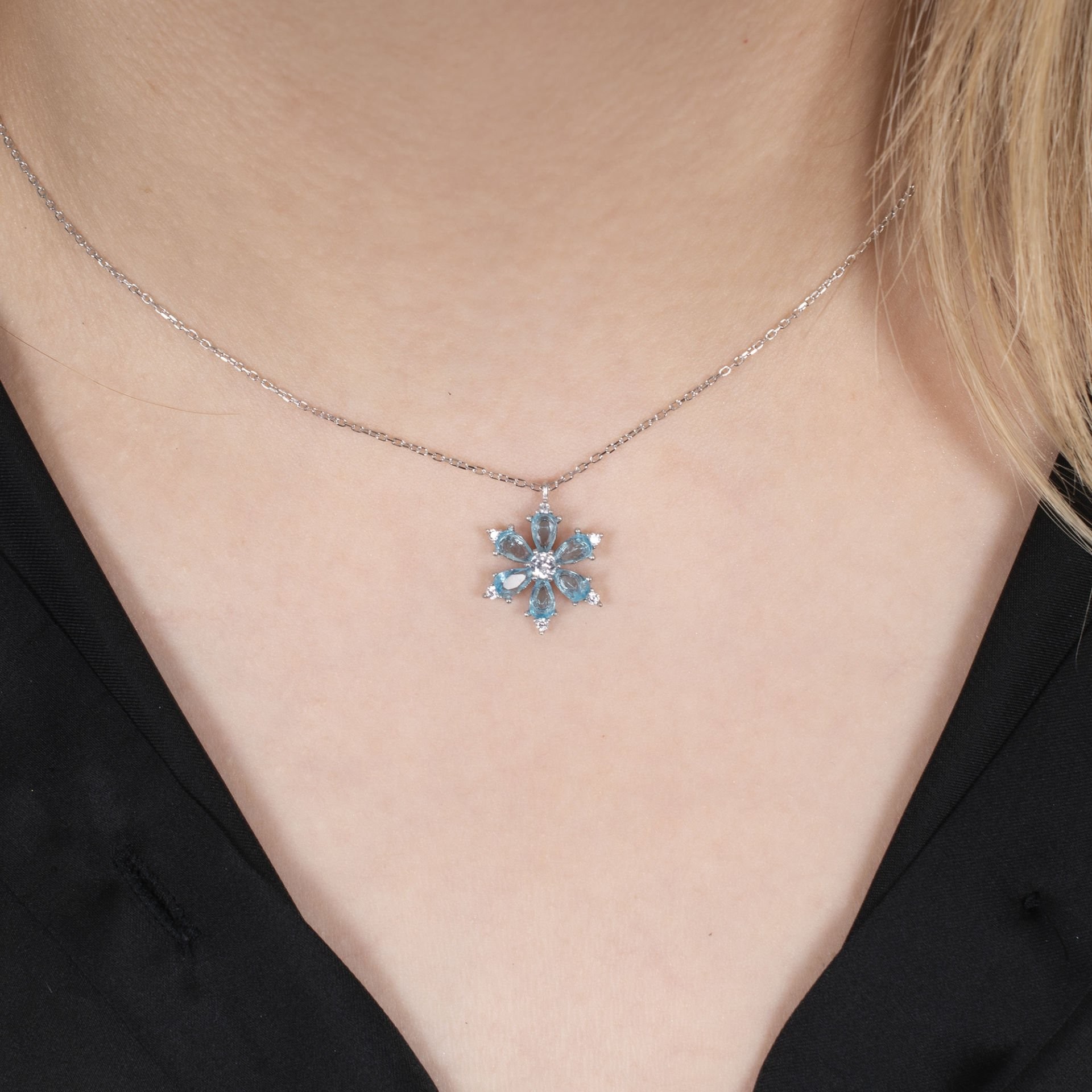 Nur Silver Mavi Lotus Gümüş Kolye NUR-KY03165