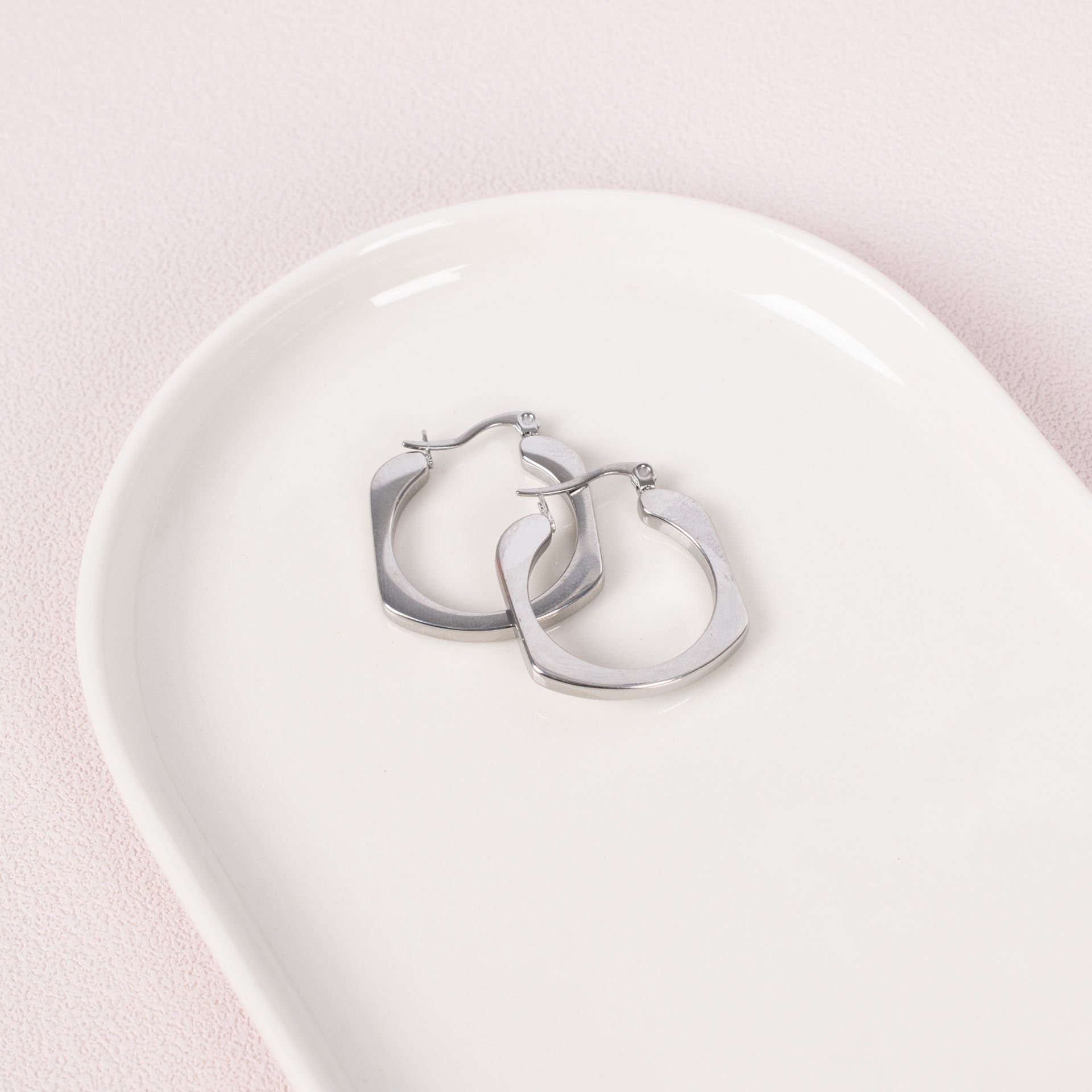 Nur Silver Kare Çelik Halka Küpe NUR-CP00257