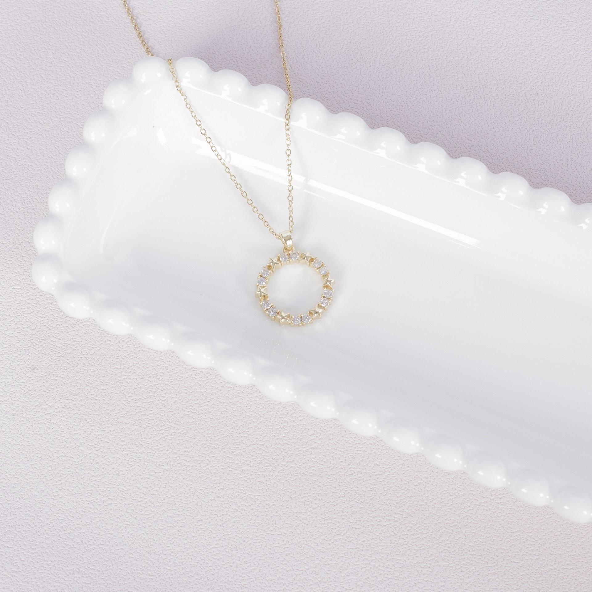 Nur Silver Taşlı Halkalı Yıldızlı Detay Çelik Kolye NUR-CL00394