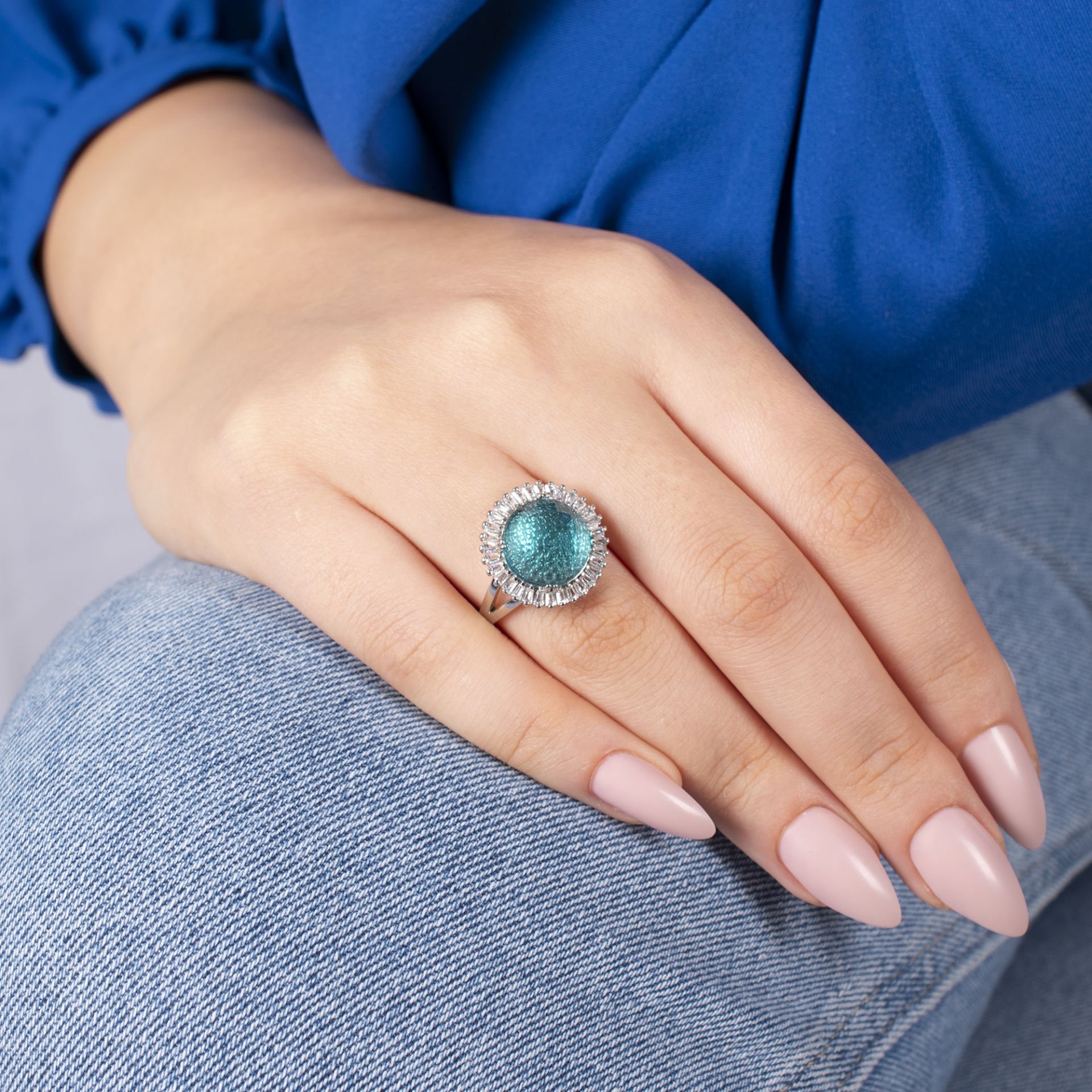 Nur Silver Turkuaz Topaz Taşlı Gümüş Yüzük NUR-YK00308