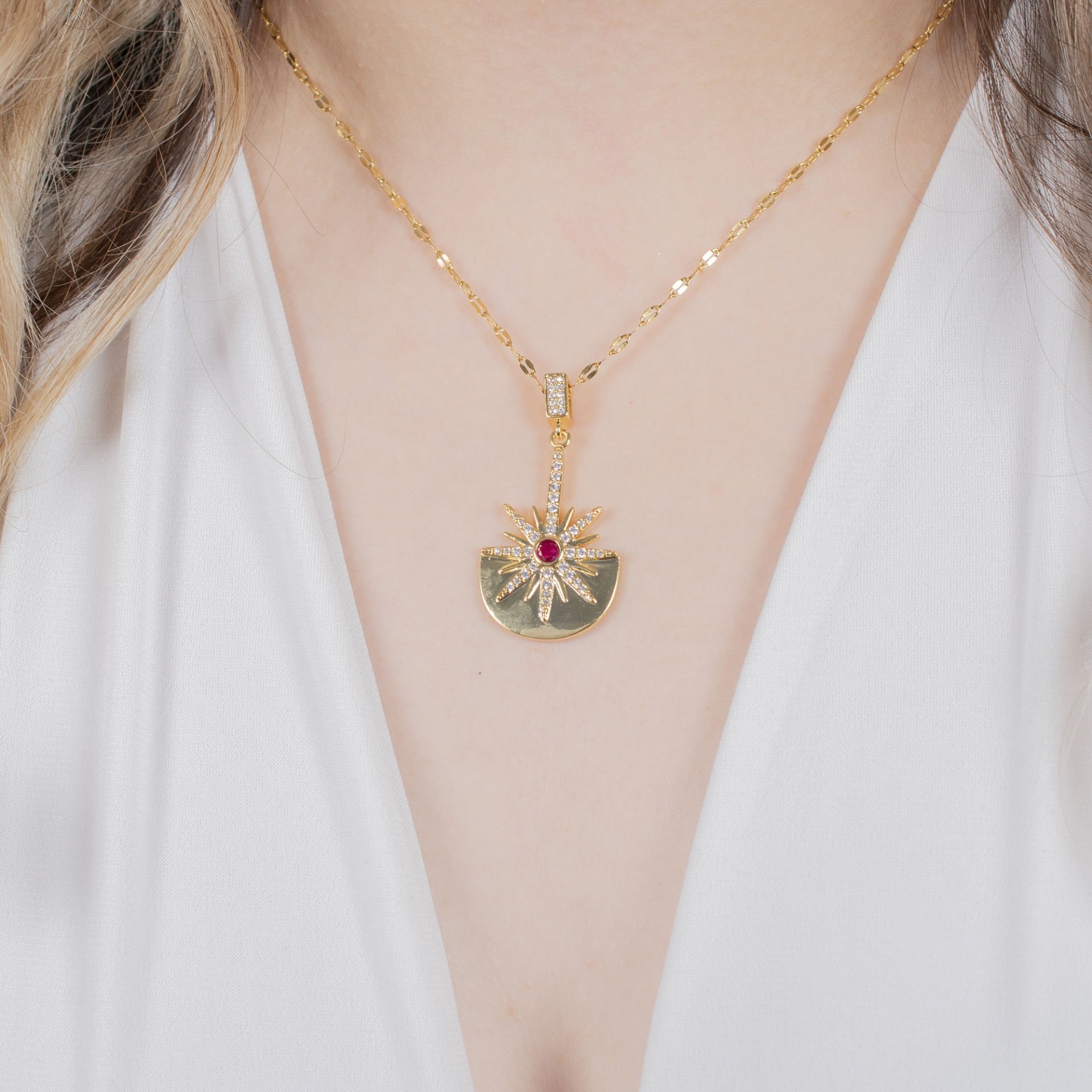 Nur Silver Pembe Taşlı Yıldız Çelik Kolye NUR-CL00396