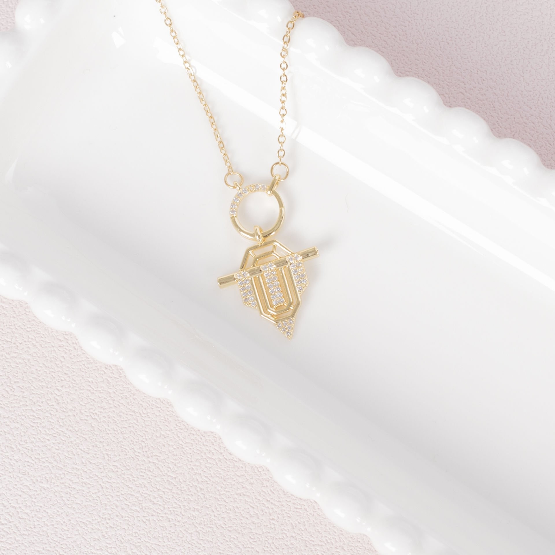 Nur Silver Rozet Gold Çelik Kolye NUR-CL00384
