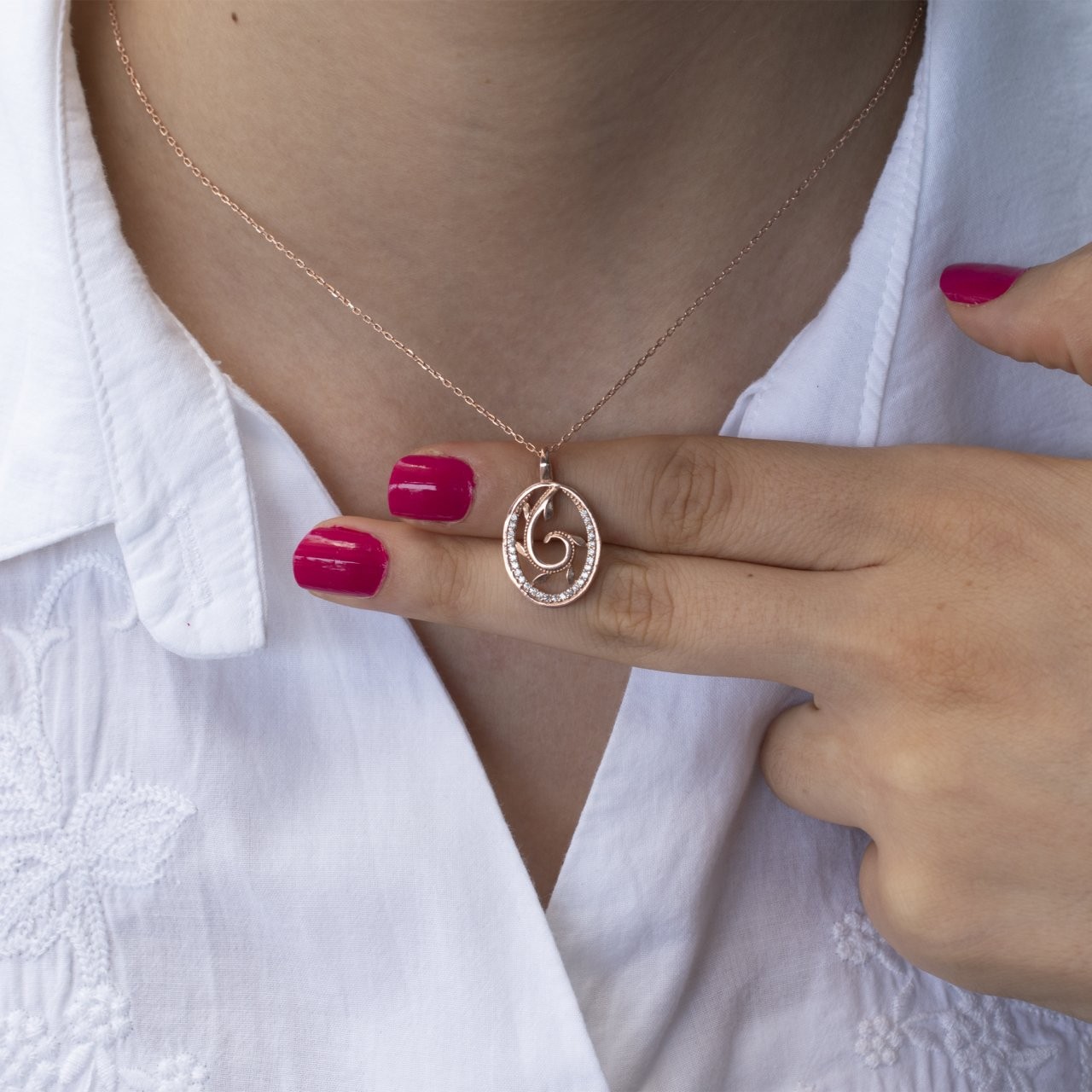 Nur Silver Rose Gold Gümüş Kolye NUR-KL01670