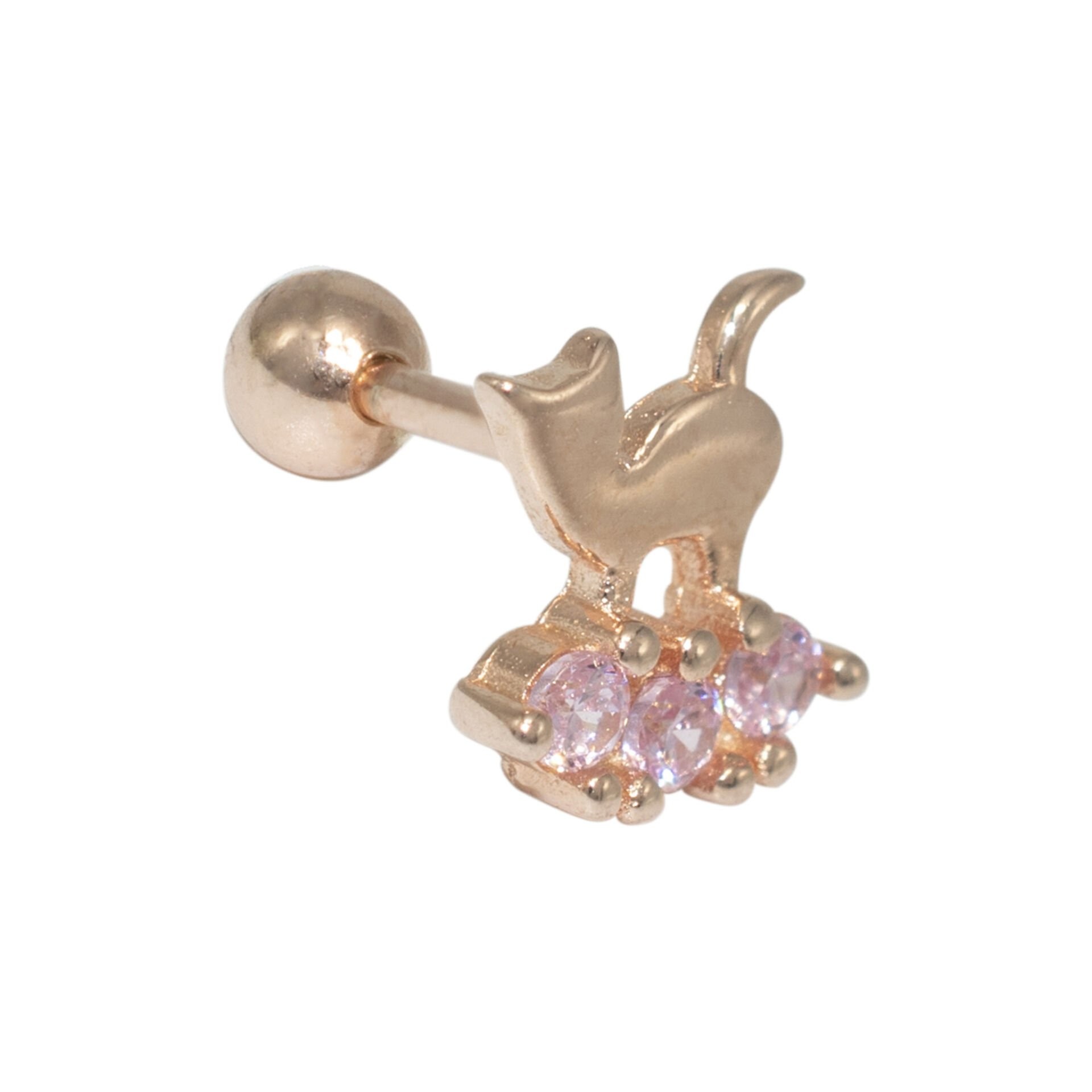 Nur Silver Pembe Taşlı Kedicik Gümüş Tragus Küpe NUR-KP02008