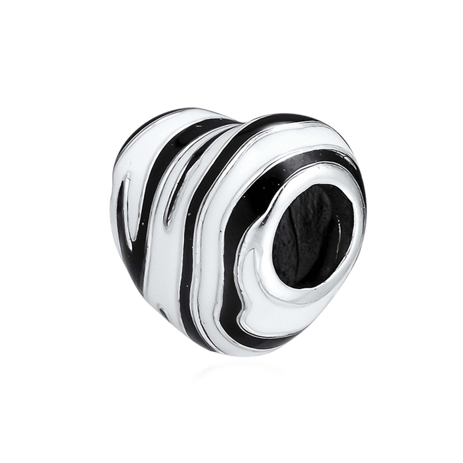 Nur Silver Siyah Beyaz Kalp Gümüş Charm NUR-BL01247