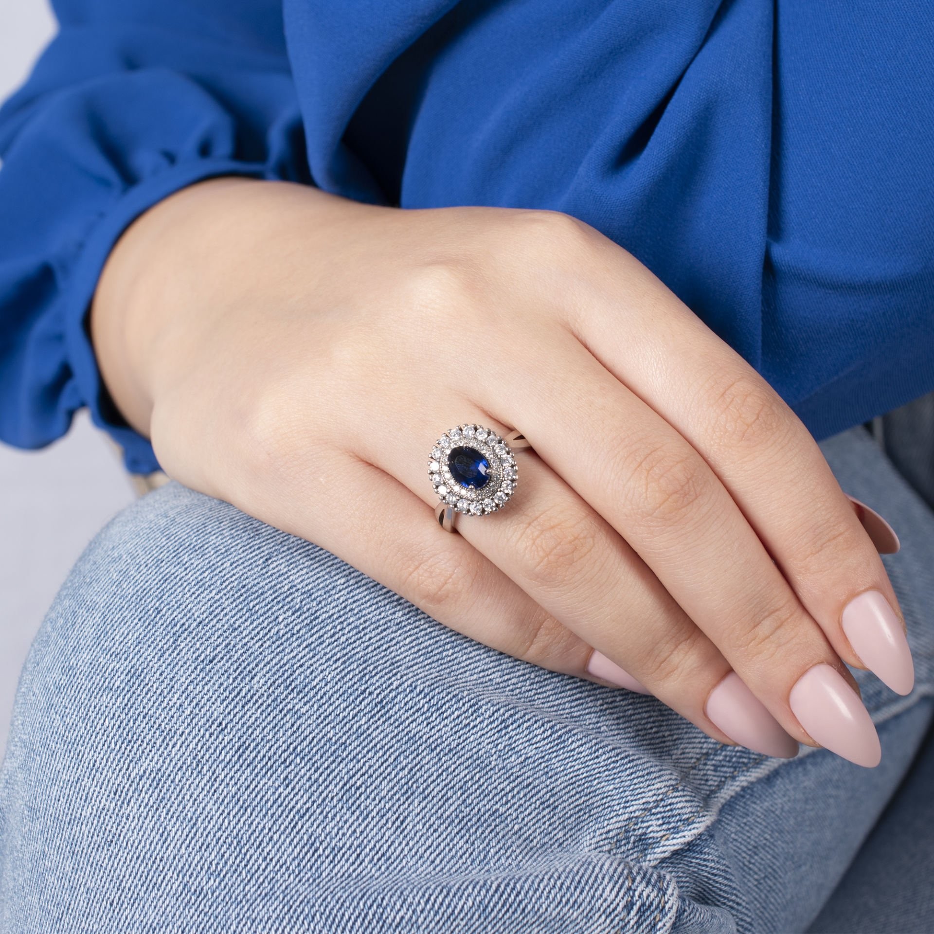 Nur Silver Safir Renkli Oval Gümüş Yüzük NUR-YK00260