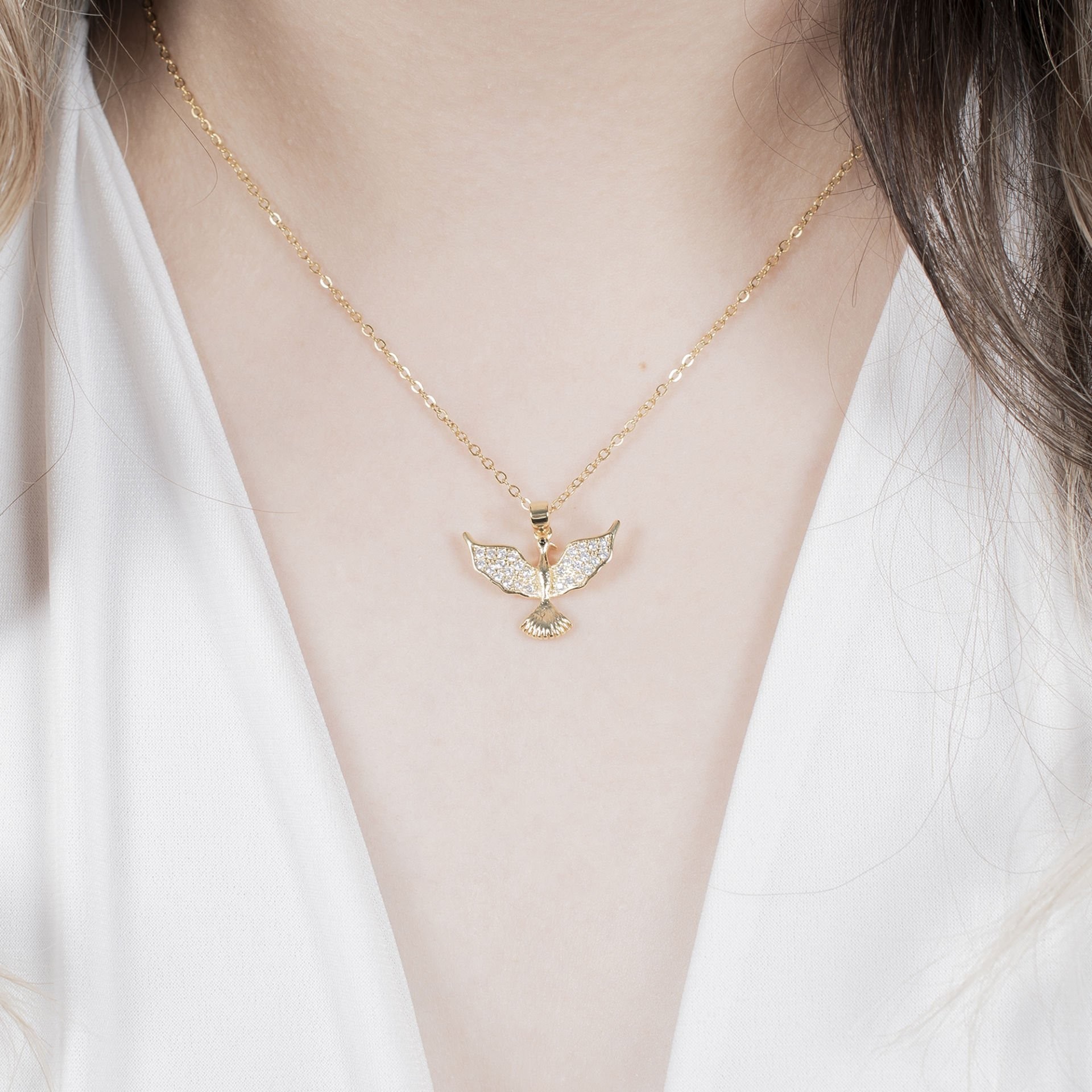 Nur Silver Anka Kuşu Gold Çelik Kolye NUR-CL00389