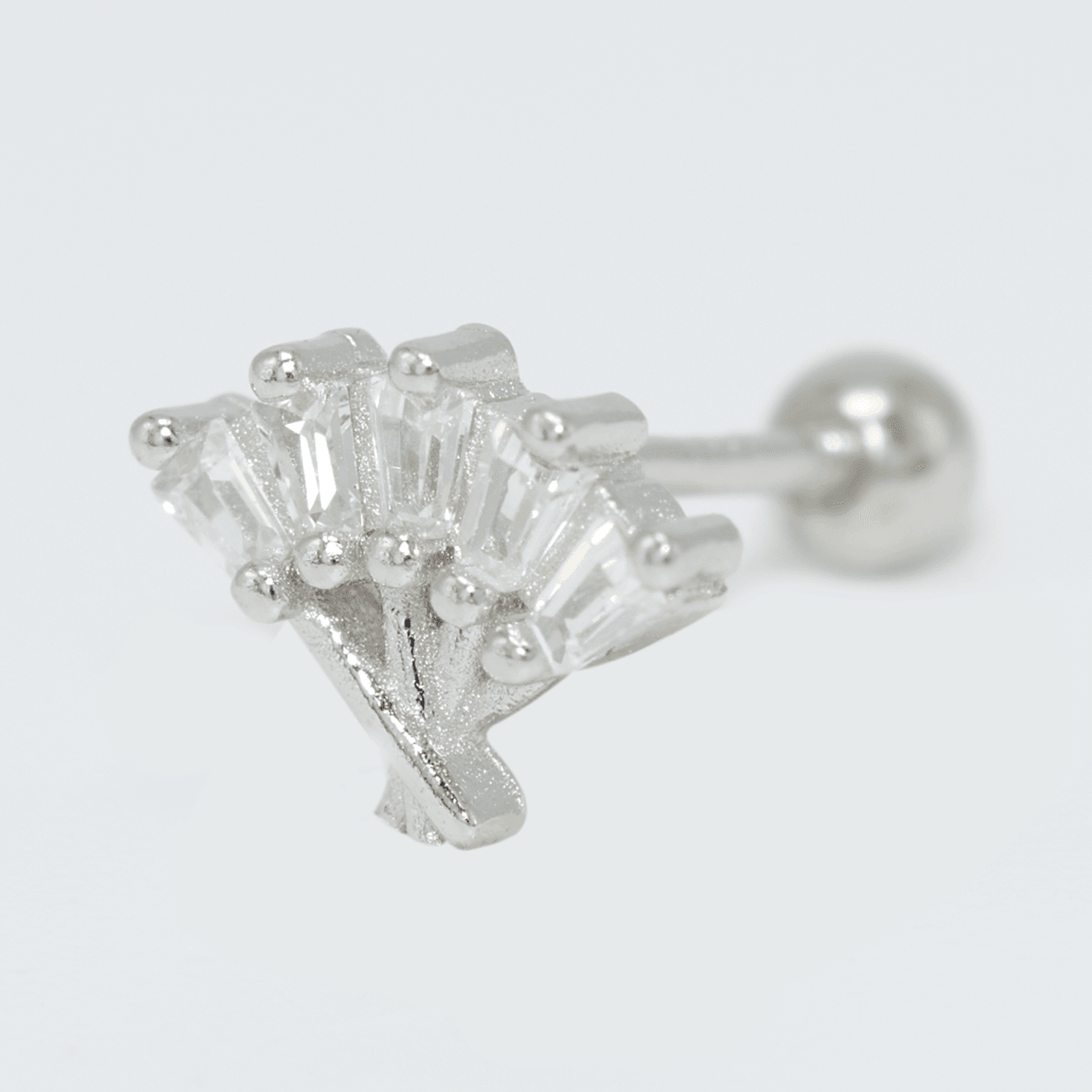 Nur Silver Baget Taşlı Yelpaze Tragus Gümüş Küpe NUR-KP10015