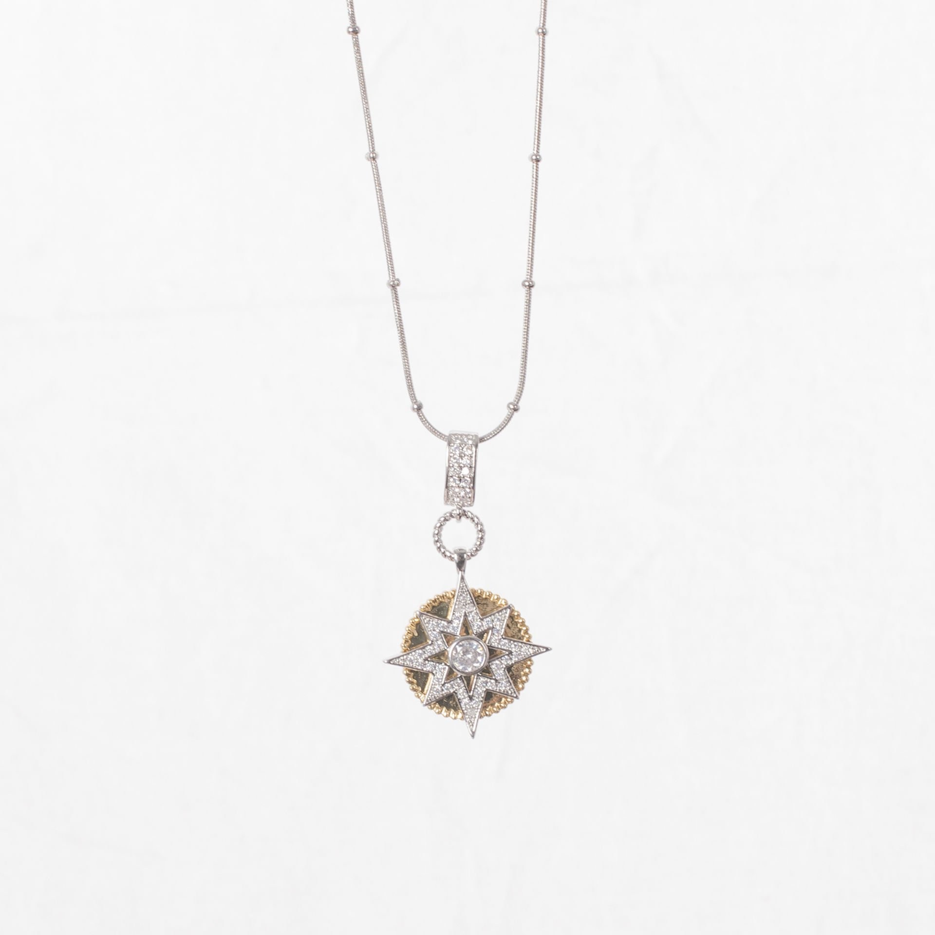 Nur Silver Taşlı Pusula Çelik Kolye NUR-CL00414