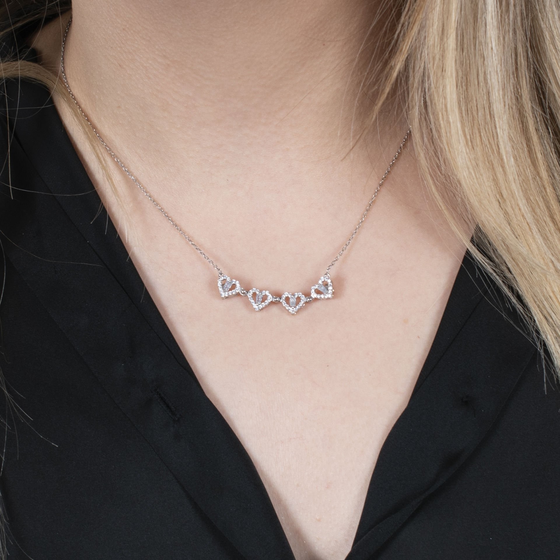 Nur Silver Açılabilir Küçük Kalpli Yonca Gümüş Kolye NUR-KY03163