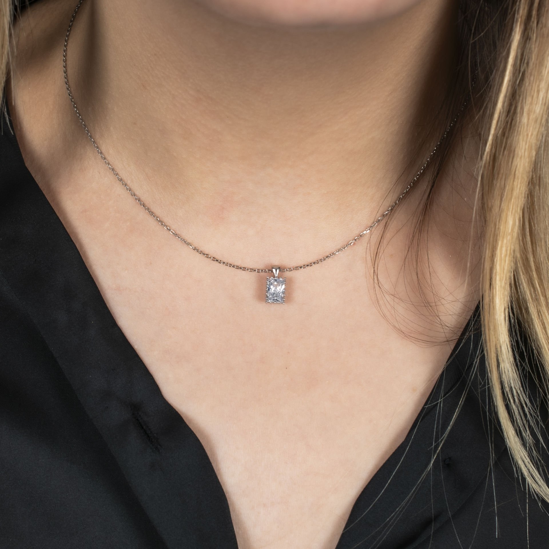 Nur Silver Baget Taşlı Gümüş Kolye NUR-KY03194