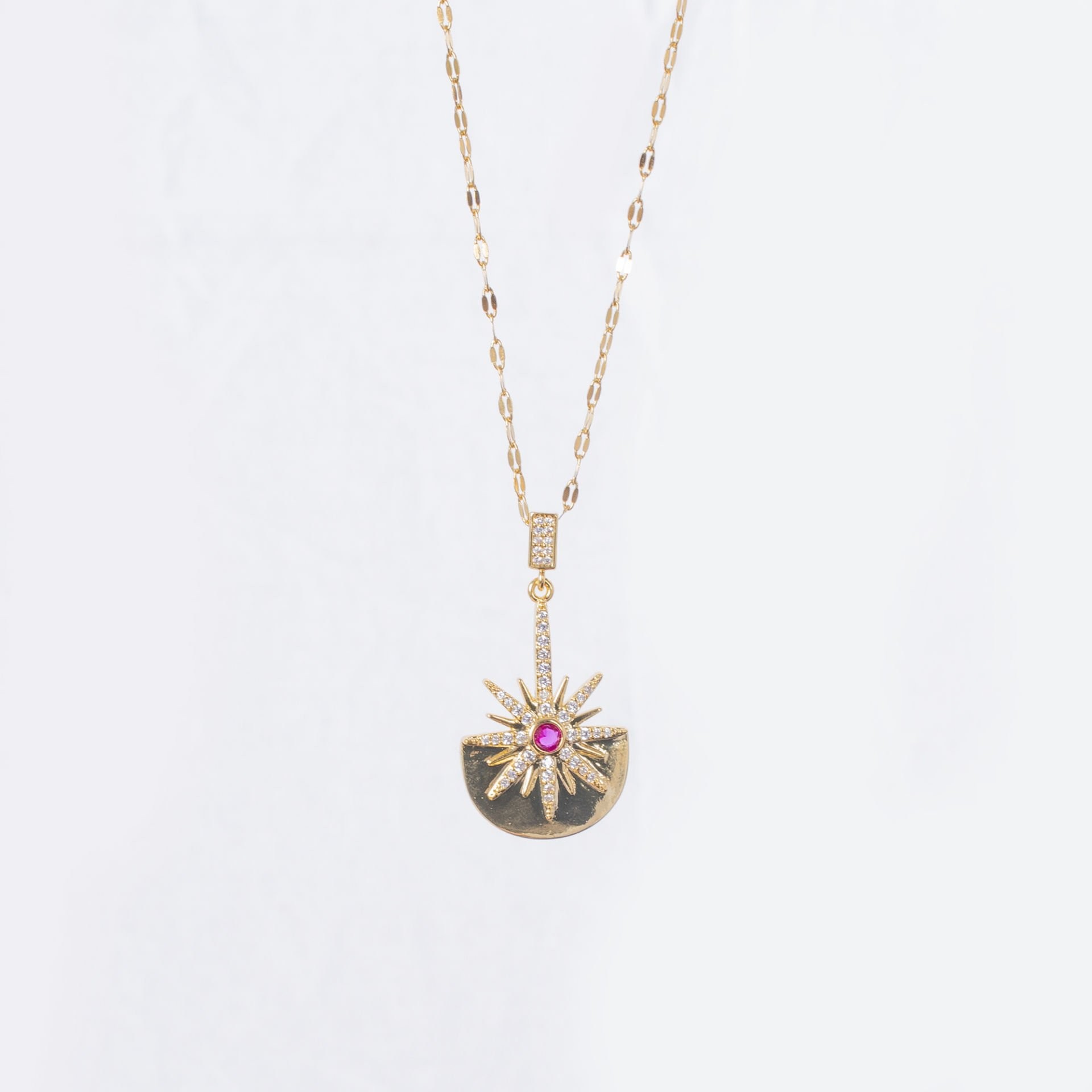 Nur Silver Pembe Taşlı Yıldız Çelik Kolye NUR-CL00396
