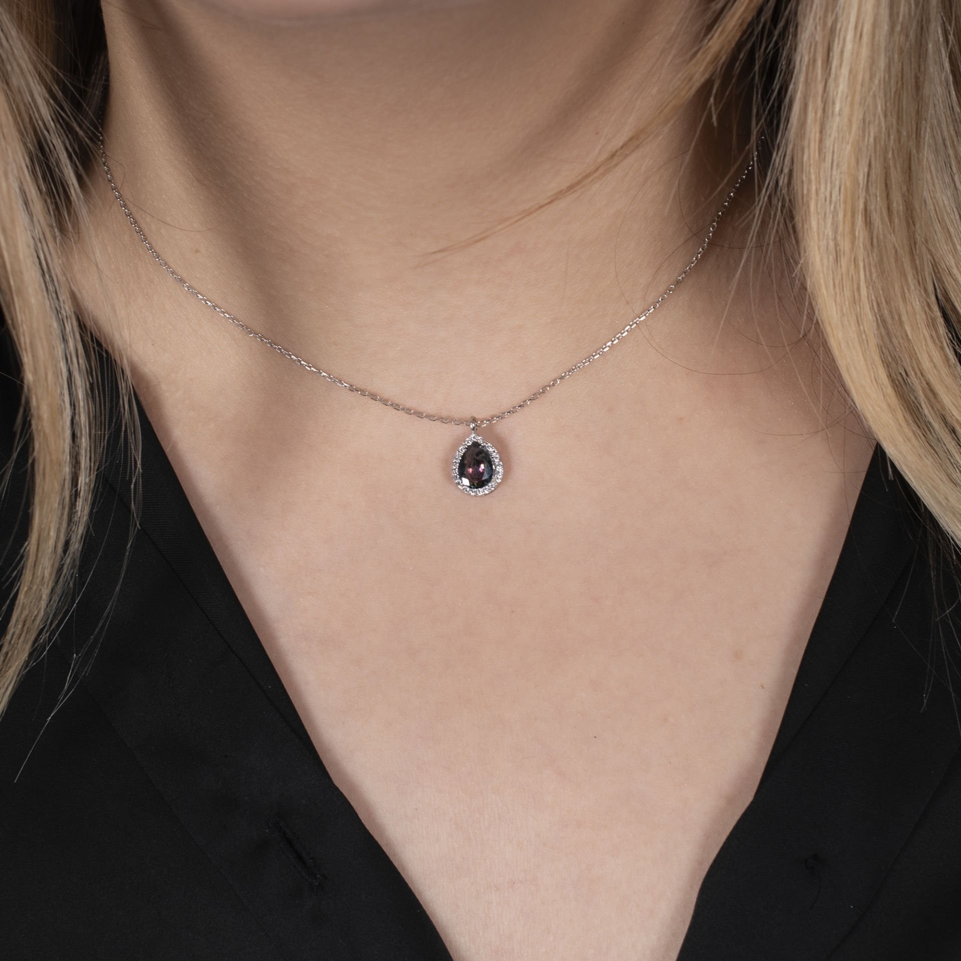 Nur Silver Mistik Topaz Su Damlası Gümüş Kolye NUR-KY03166