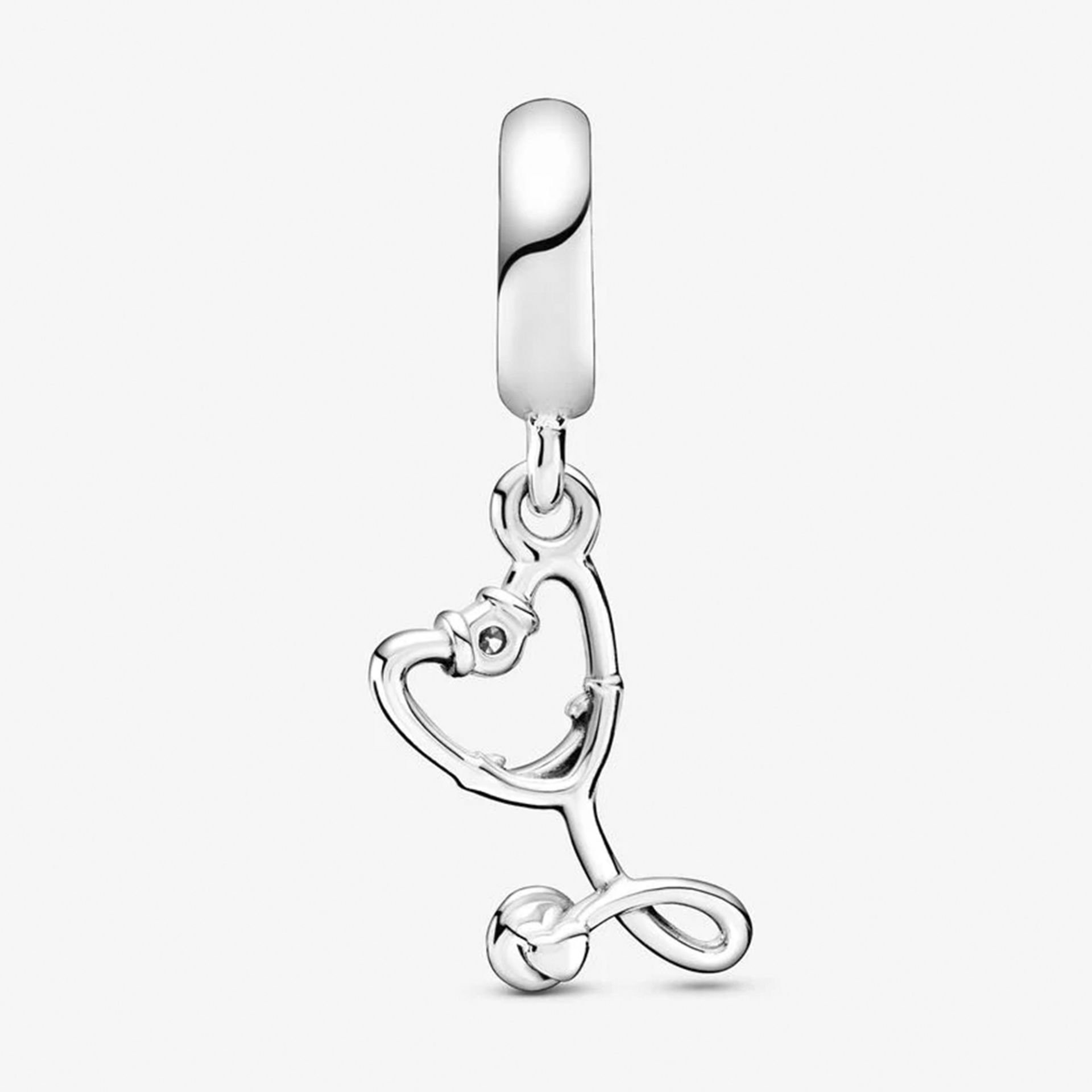 Nur Silver Kalp Stetoskop Gümüş Sallantılı Charm NUR-CH00008