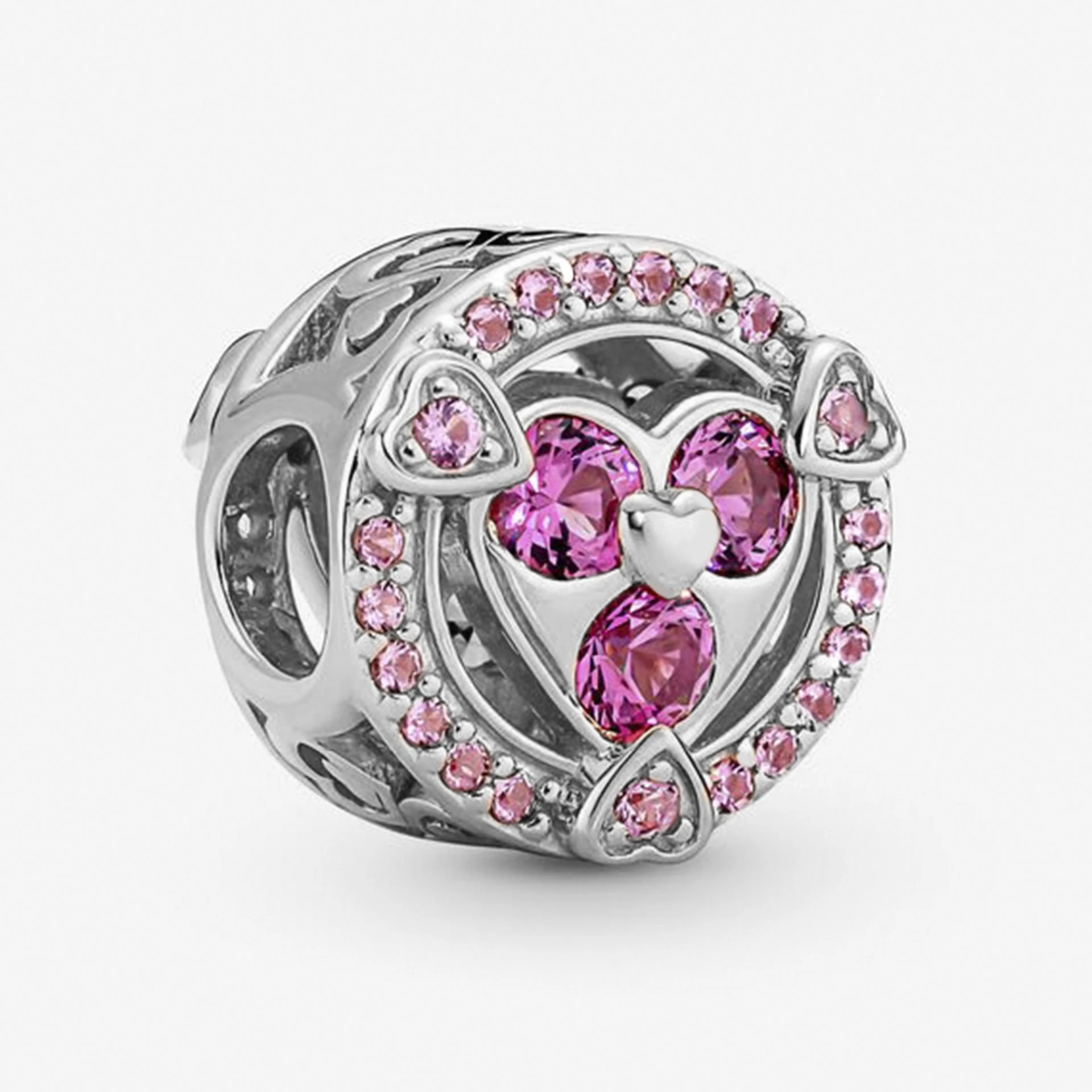 Nur Silver Aşkınızı Ortaya Çıkarın Parıldayan Kalpler Düğme Gümüş Charm NUR-CM00298