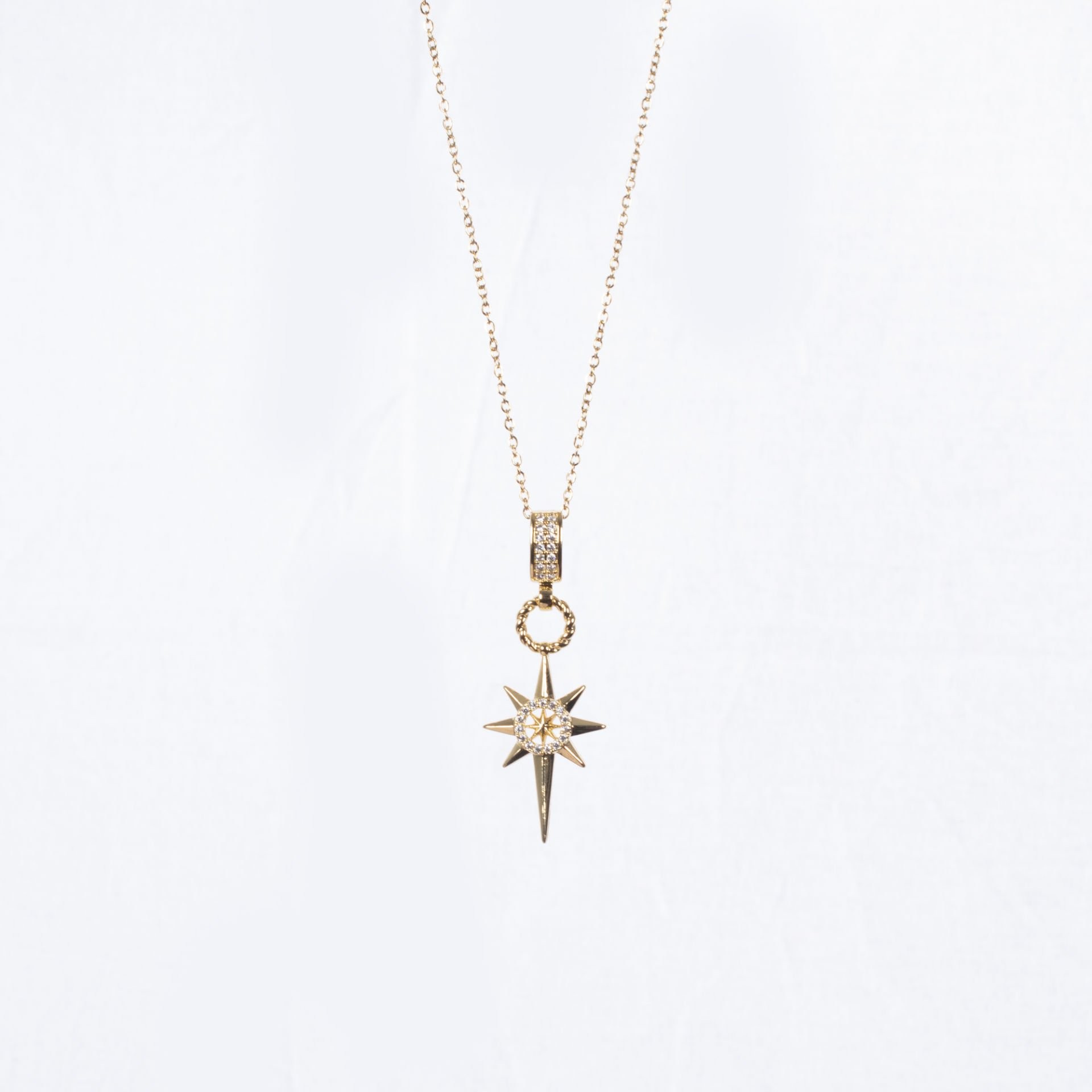 Nur Silver Kutup Yıldız Gold Çelik Kolye NUR-CL00311