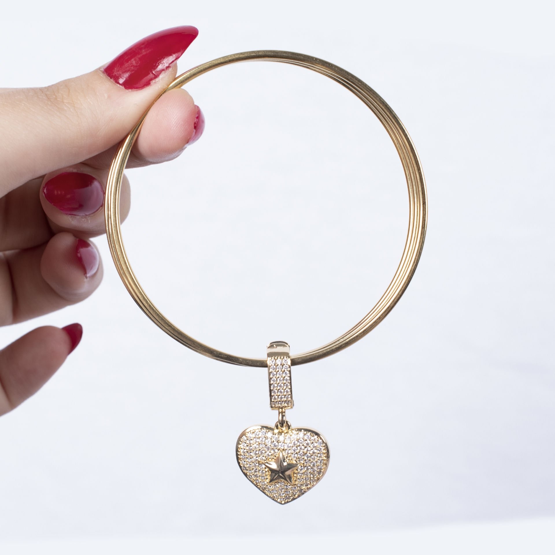 Nur Silver Kalp Charmlı 3\'lü Ajda Çelik Bilezik NUR-AC000021