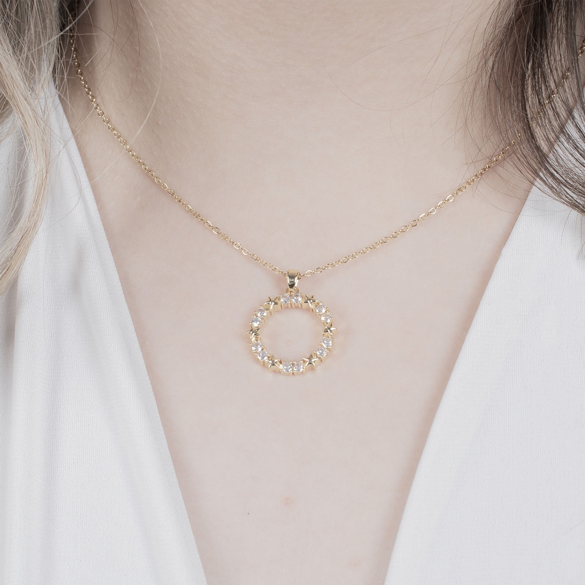 Nur Silver Taşlı Halkalı Yıldızlı Detay Çelik Kolye NUR-CL00394