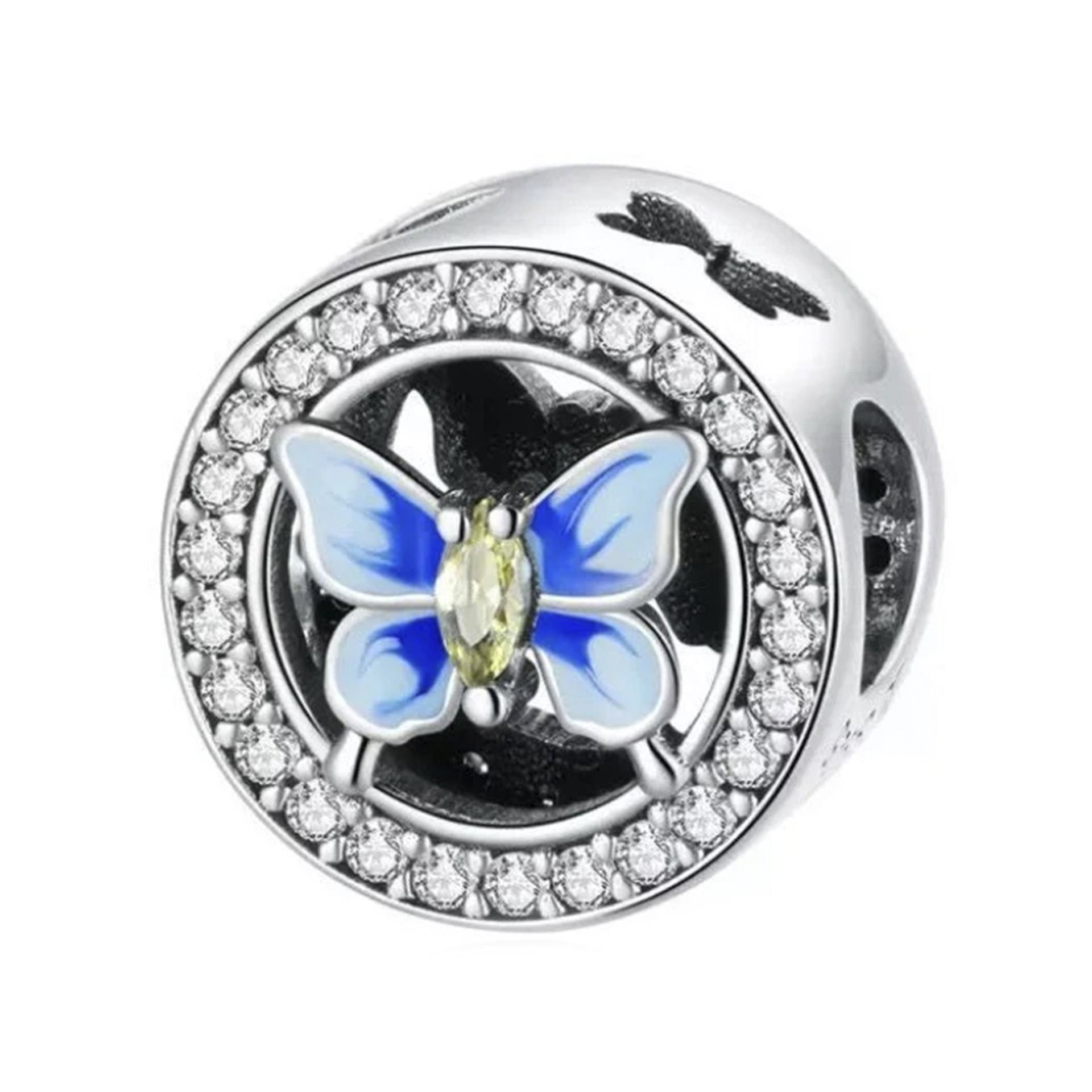 Nur Silver Göz Kamaştırıcı Mavi Kelebek Gümüş Charm NUR-CM00356