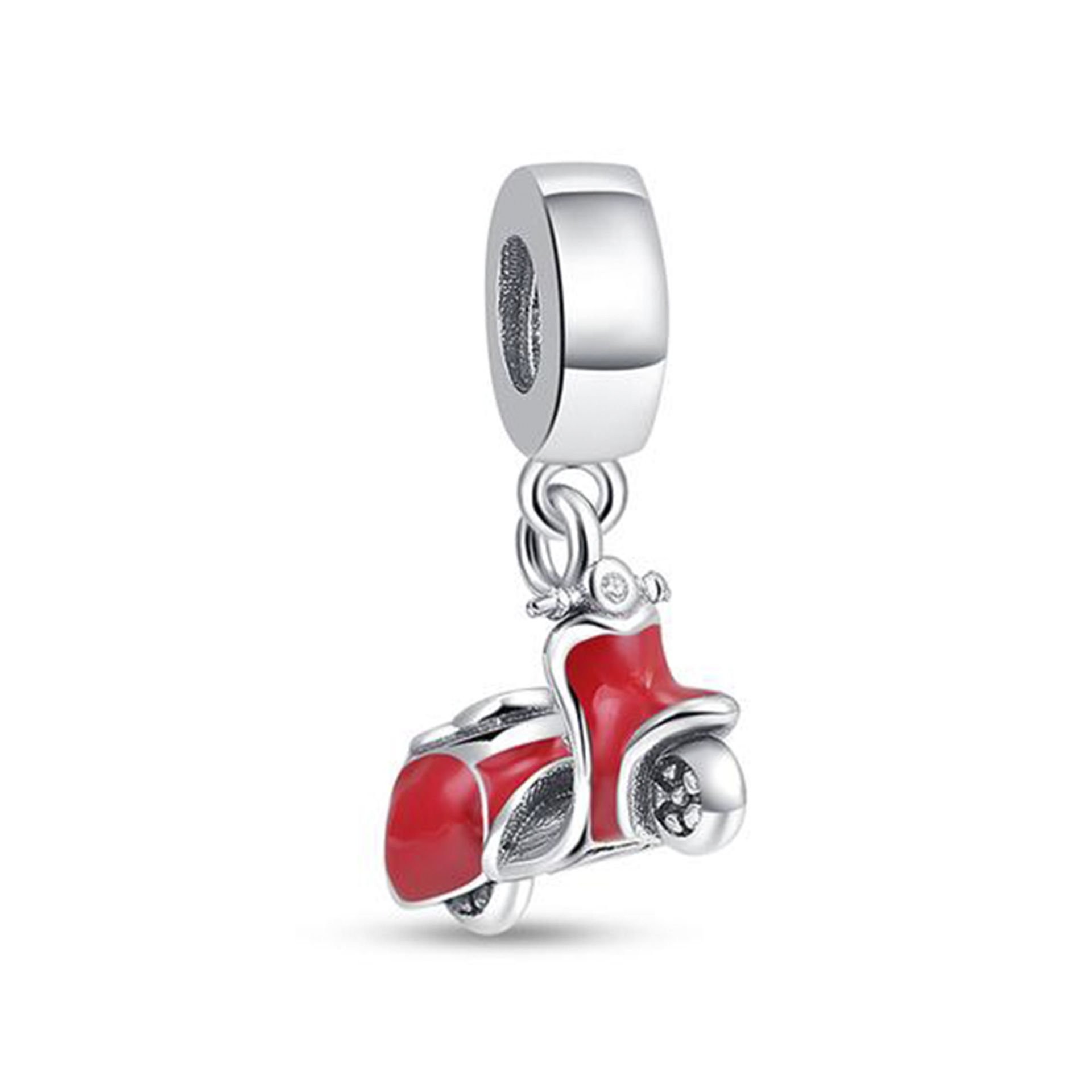 Nur Silver Kırmızı Motosiklet Gümüş Charm NUR-BL01359