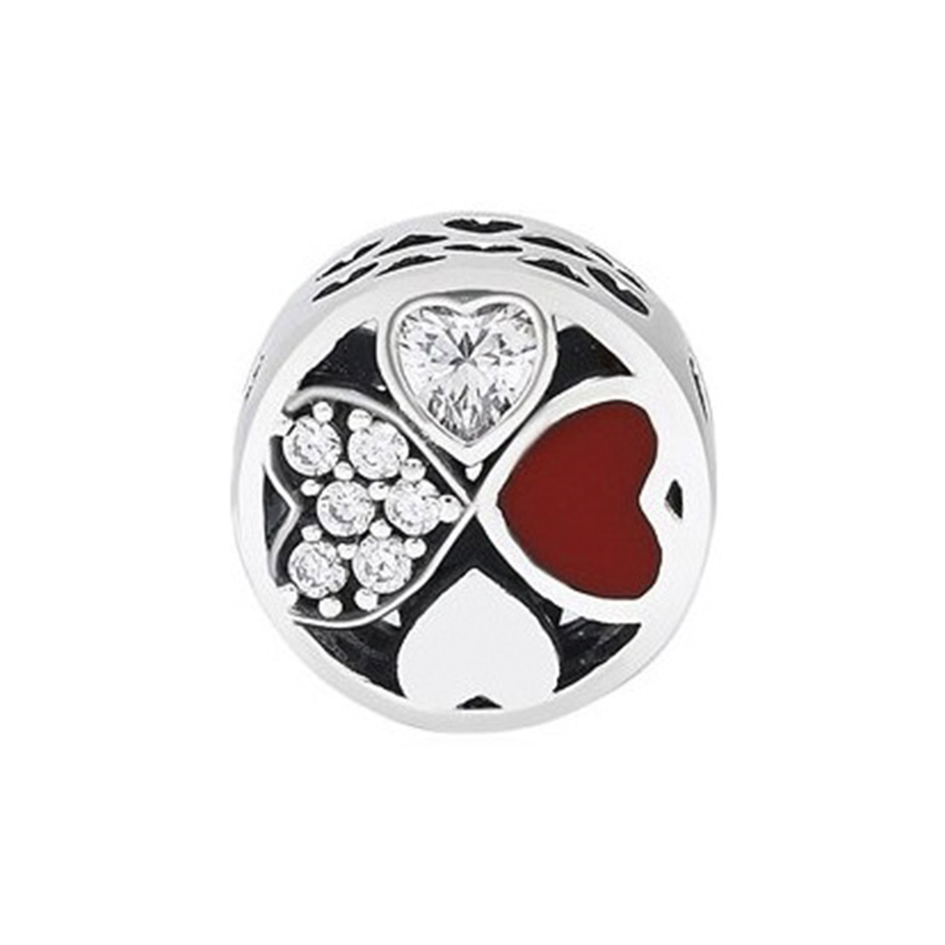 Nur Silver Kalp Detaylı Yonca Yuvarlak Gümüş Charm NUR-BL00219
