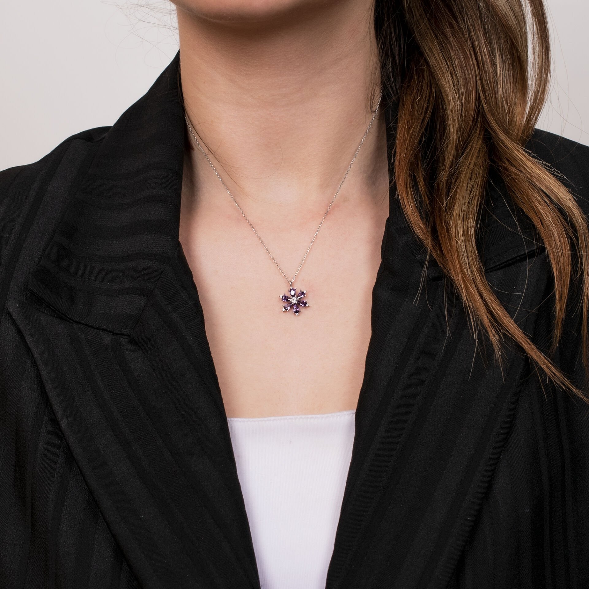 Nur Silver Mor Lotus Çiçeği Gümüş Kolye NUR-KL02589
