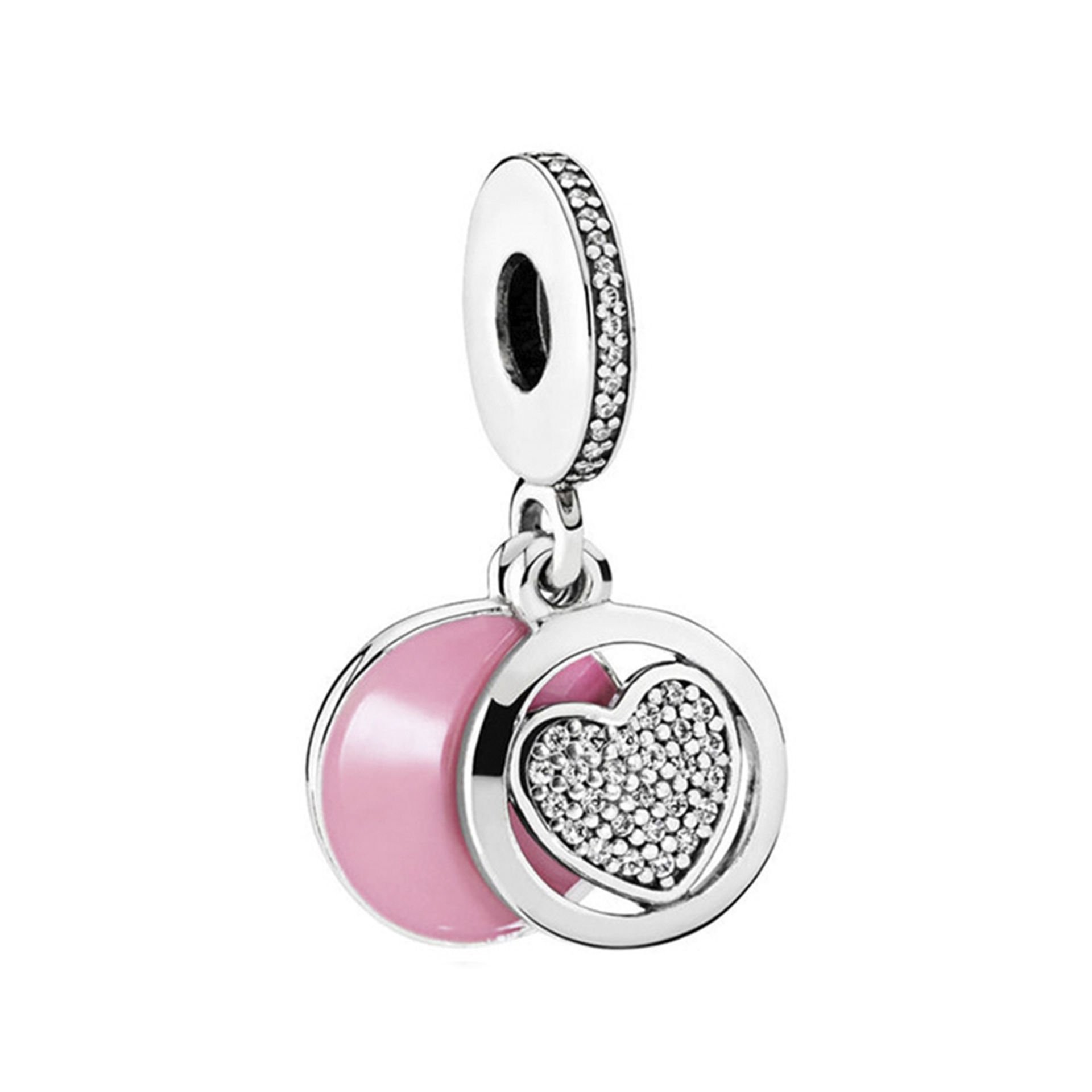 Nur Silver Sallantılı Pembe Kalp Gümüş Charm NUR-BL03565