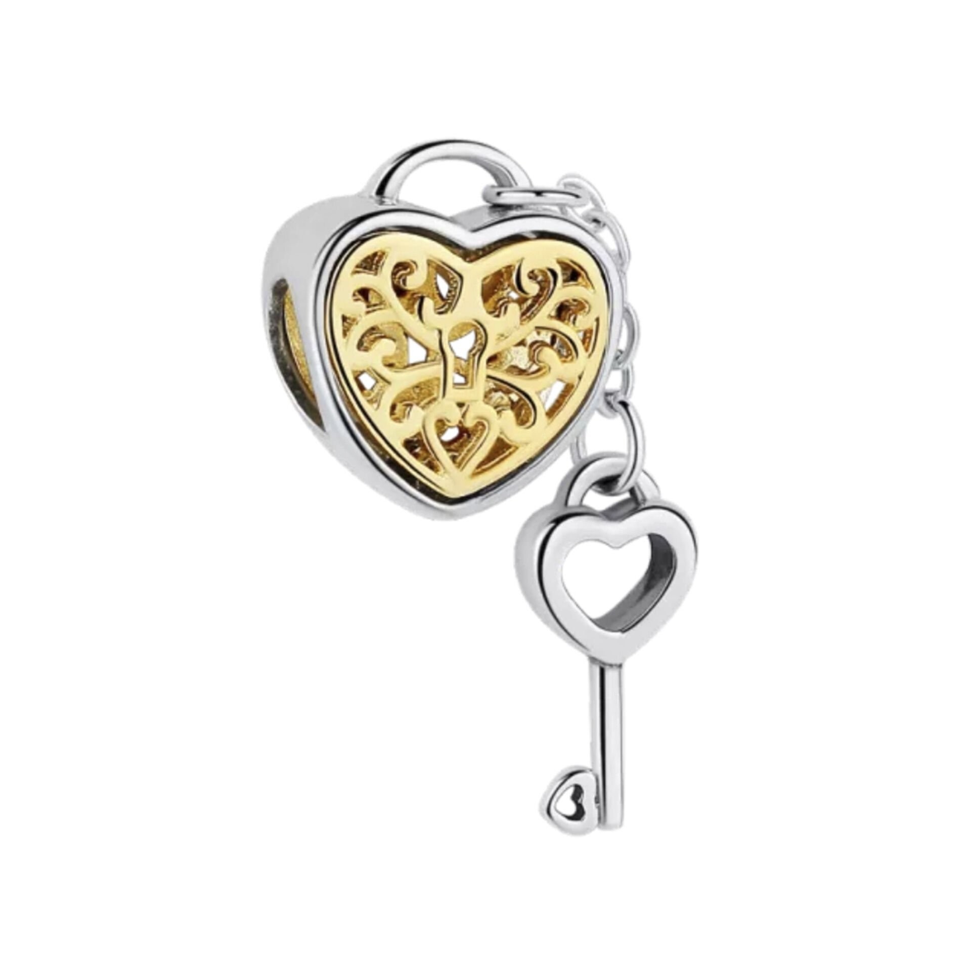 Nur Silver Kalp Asma Kilit Ve Anahtar Gümüş Charm NUR-BL00223