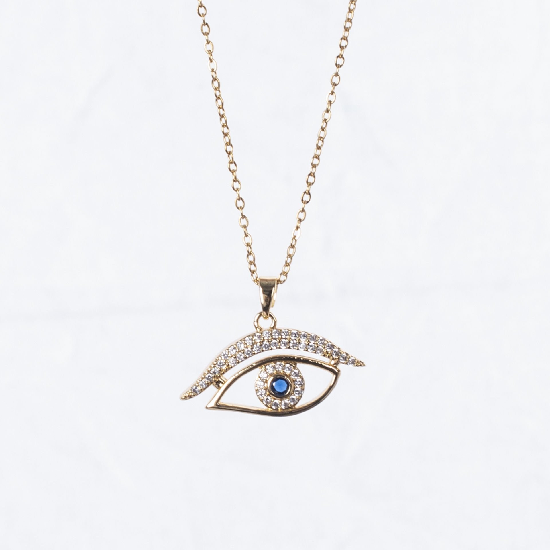 Nur Silver Mavi Taşlı Göz Gold Çelik Kolye NUR-CL00359