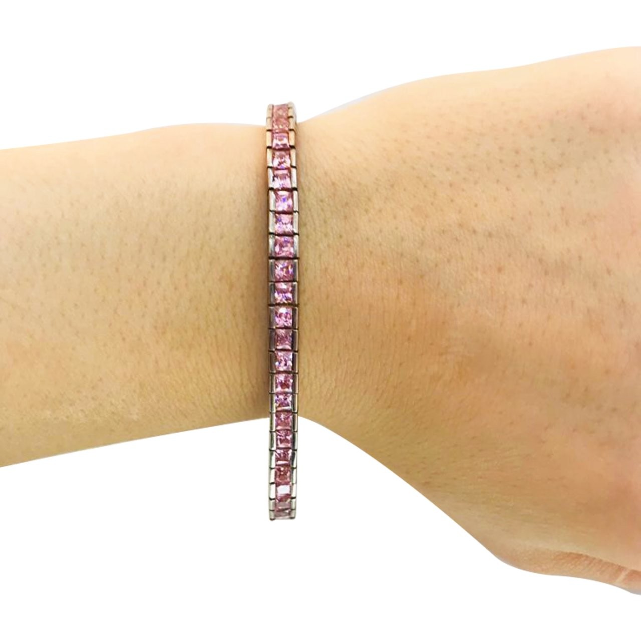 Nur Silver Pembe Zirkon Taşlı Su Yolu Gümüş Bileklik NUR-BL01519